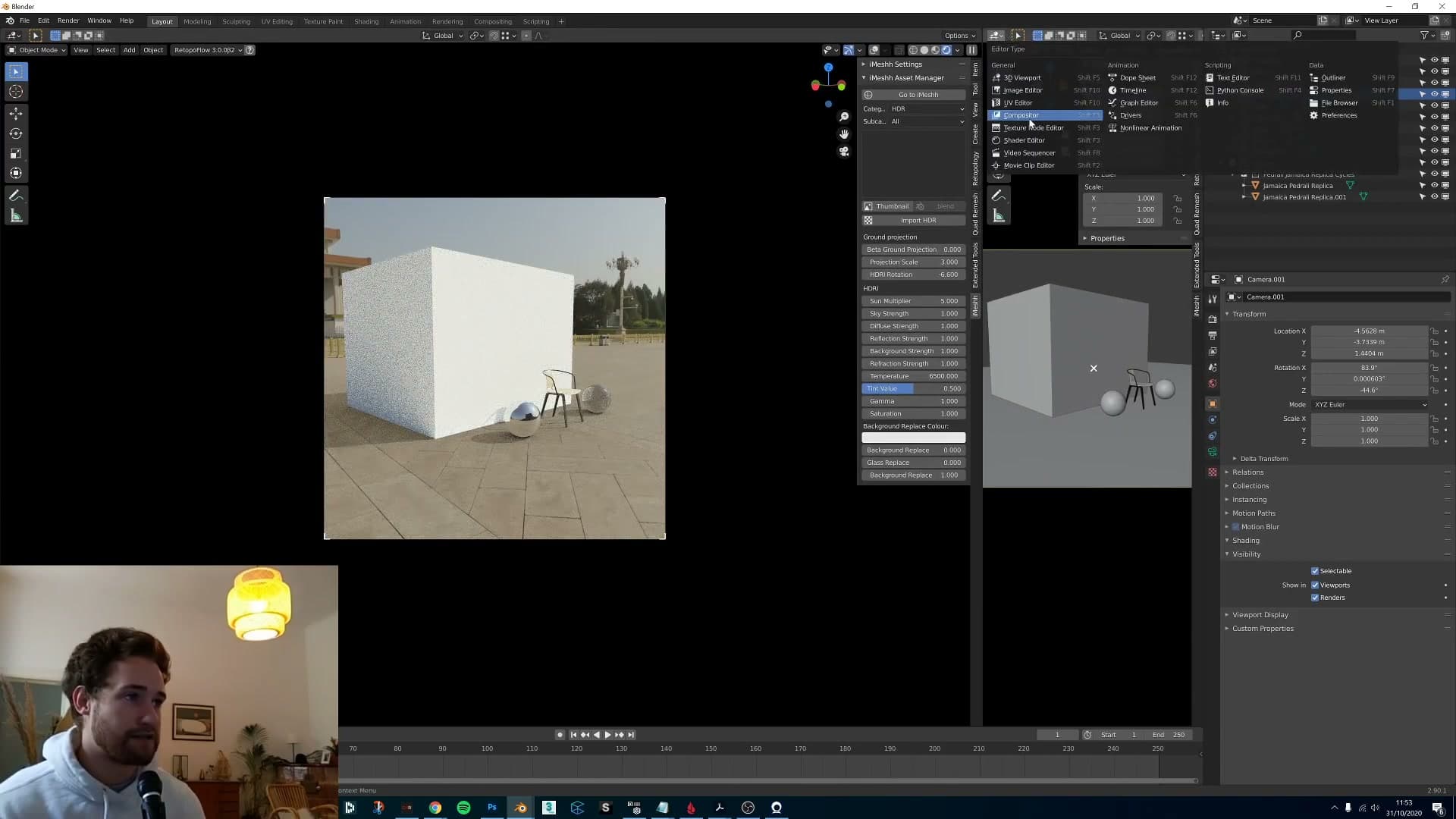 Selecting an HDR from the iMeshh category surfaces a panel of new World Node Shader settings.