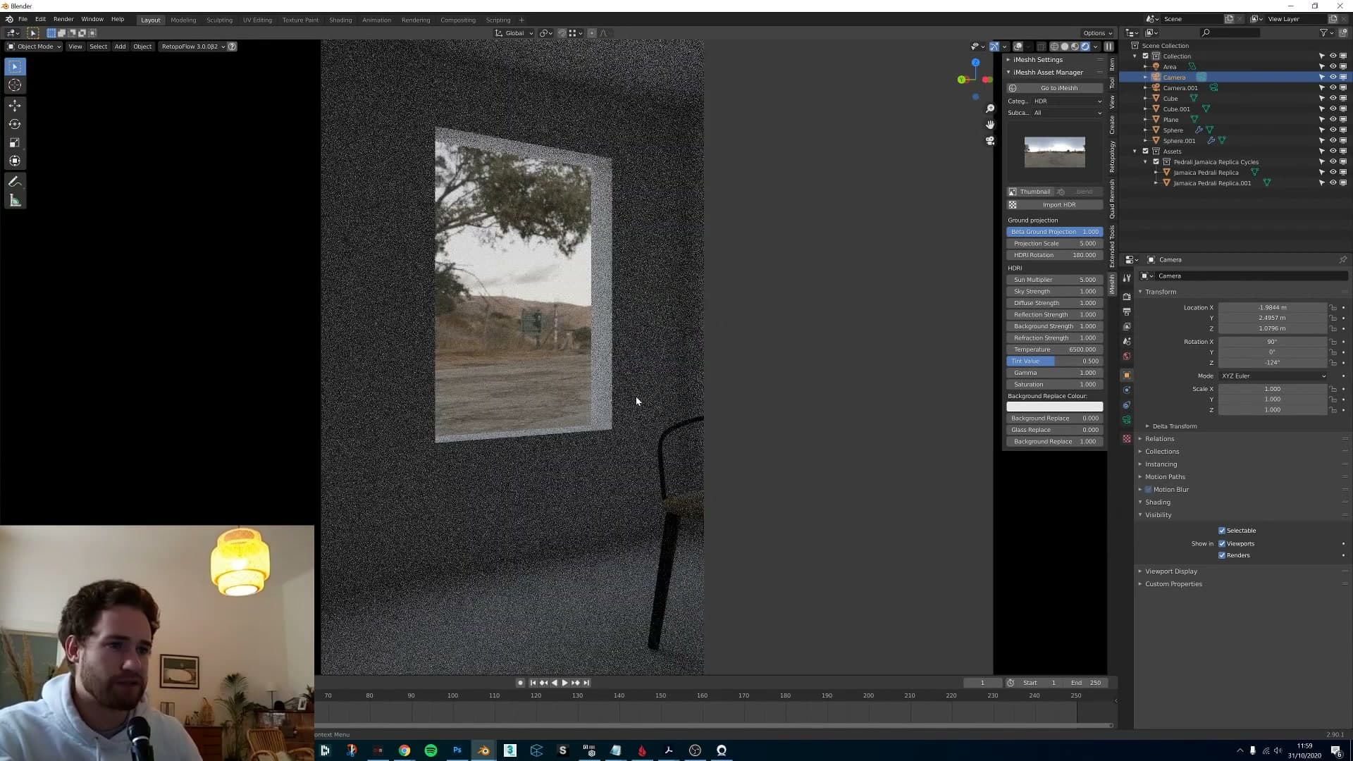 A scale of around 5 pulls the projected texture in tight so the interior reads as snapped to the ground.