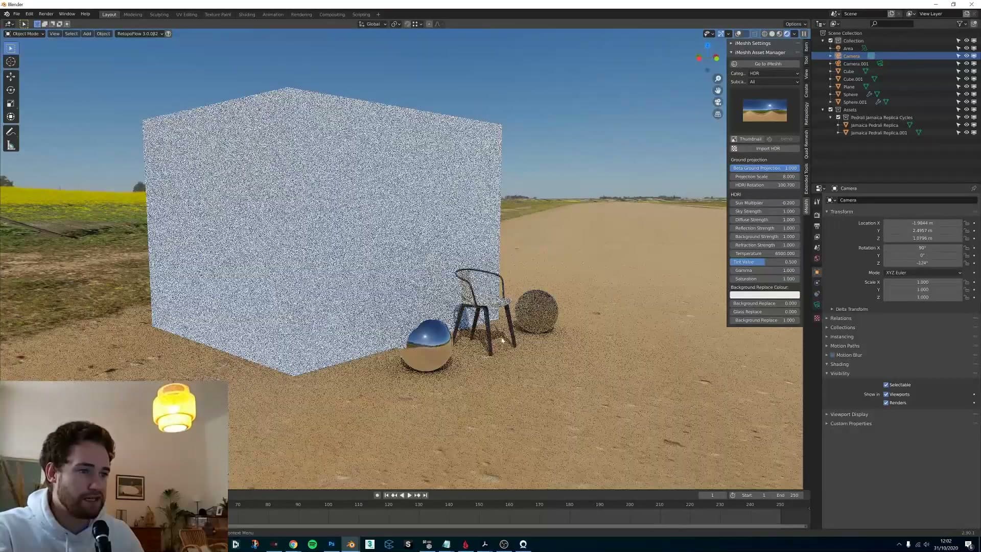 Sun Multiplier at -0.2: sun visibly dimmer, shadow catcher softer.