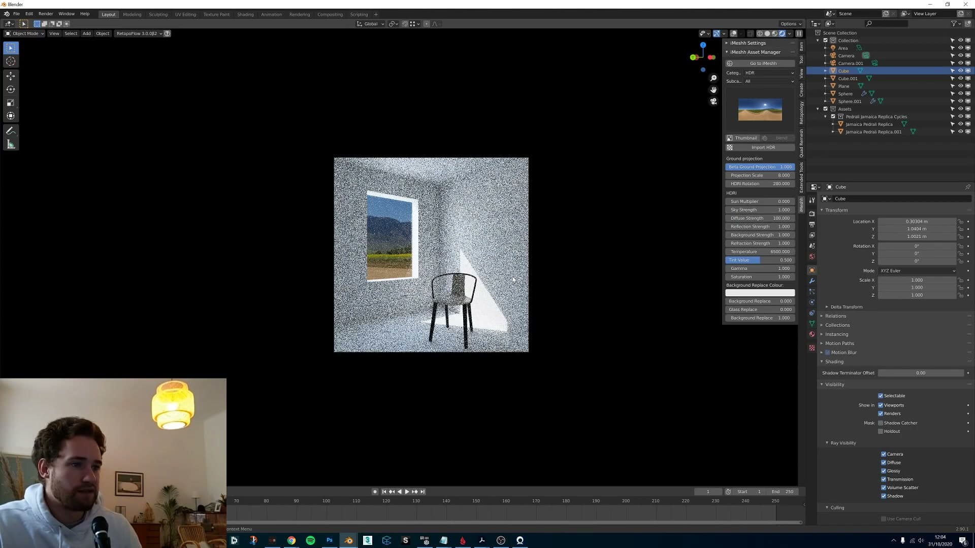 Diffuse strength at 100: the interior reads much brighter while the visible HDR through the window keeps its exposure.