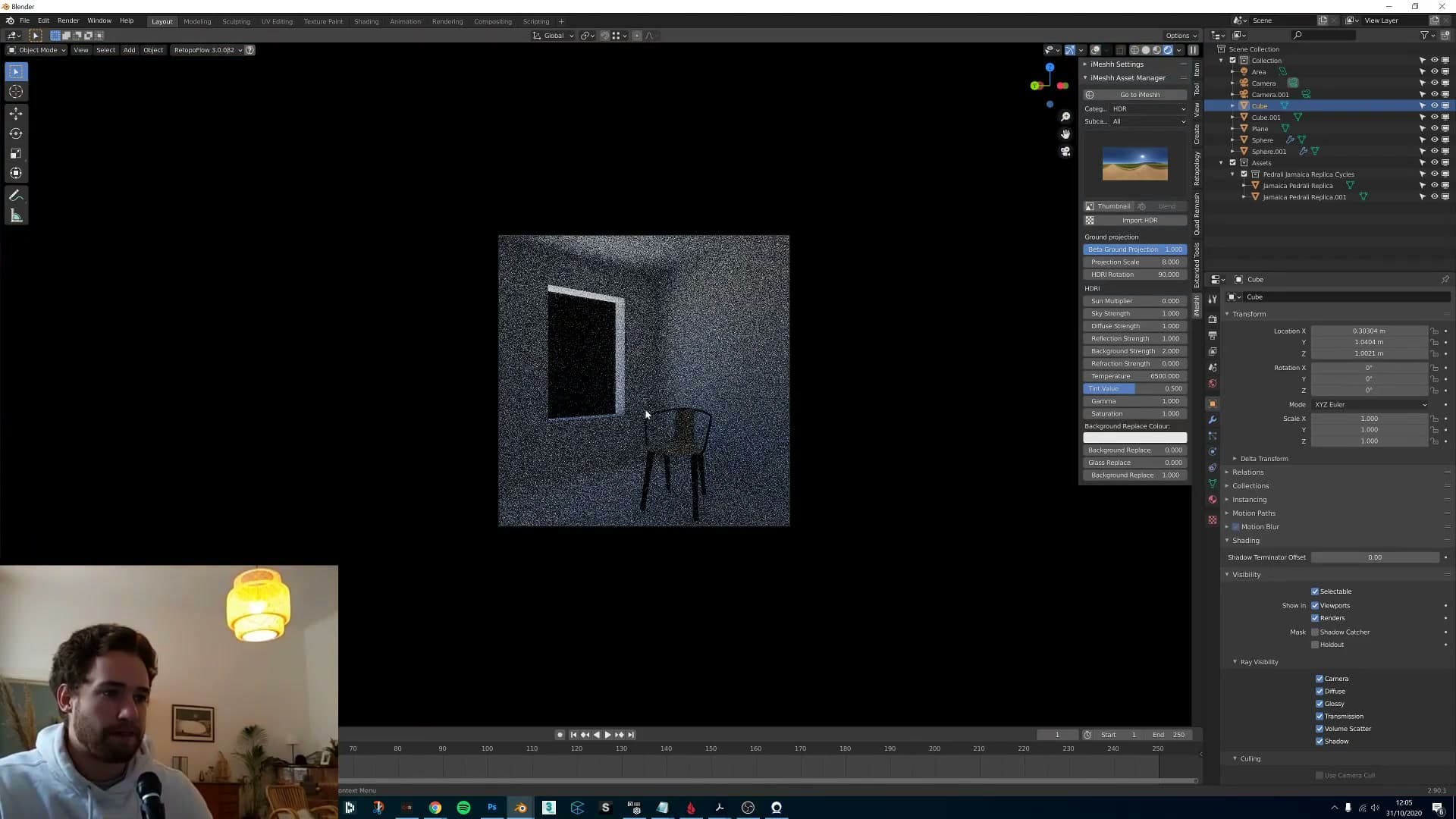Refraction strength at 0: the window goes black while the interior keeps its bounce lighting.