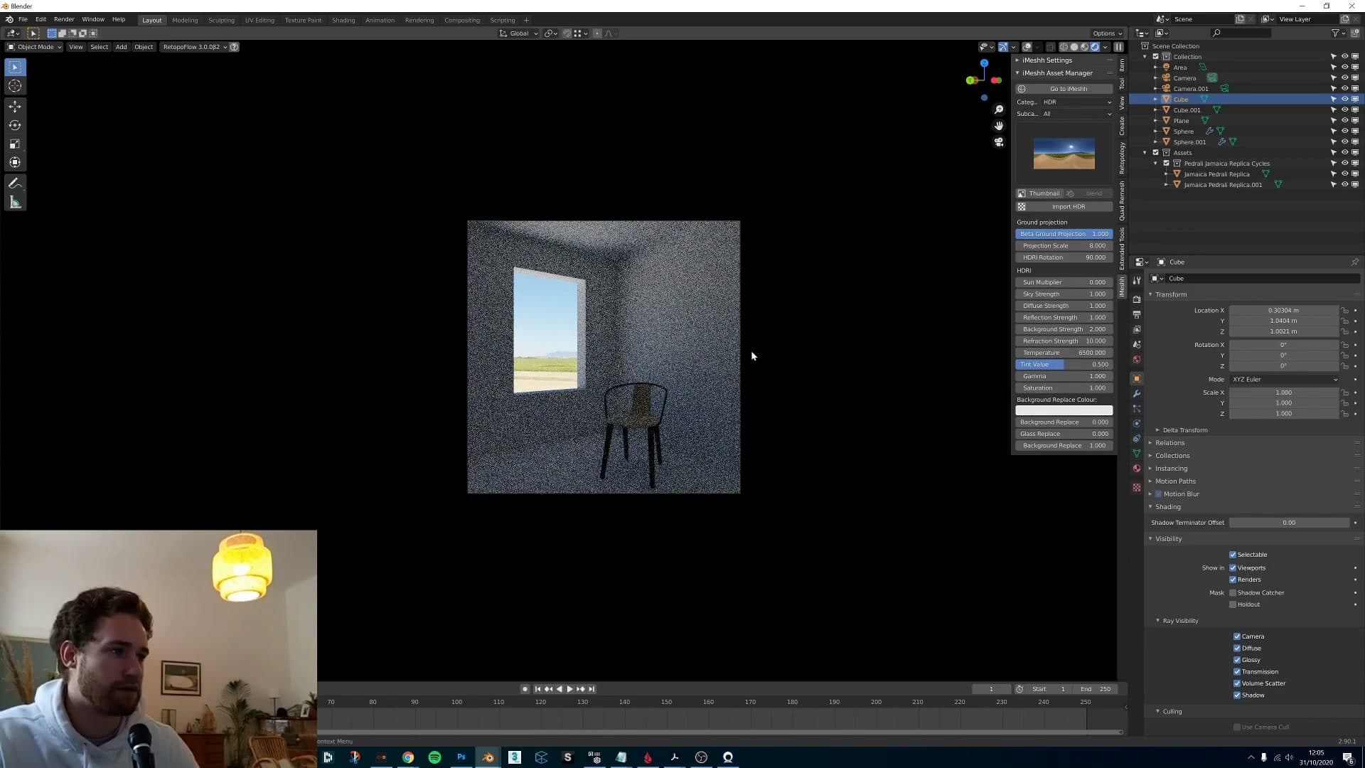 Refraction strength at 10: the exterior view blows out, useful for a high-key window look.