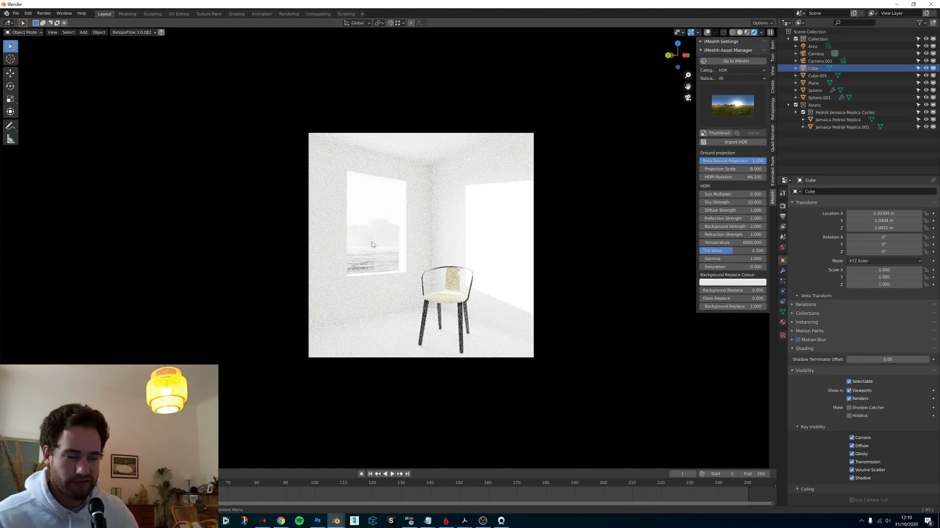 Saturation at 0: the HDR becomes neutral white light, giving you a clean base to add your own coloured lights on top.