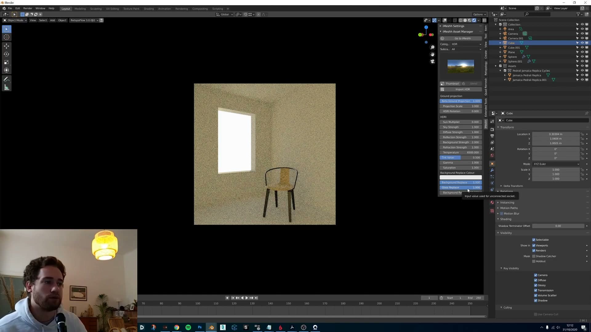 Inside the Shader Editor in World mode: drop your own texture into the background slot to override the HDR's visible background only.