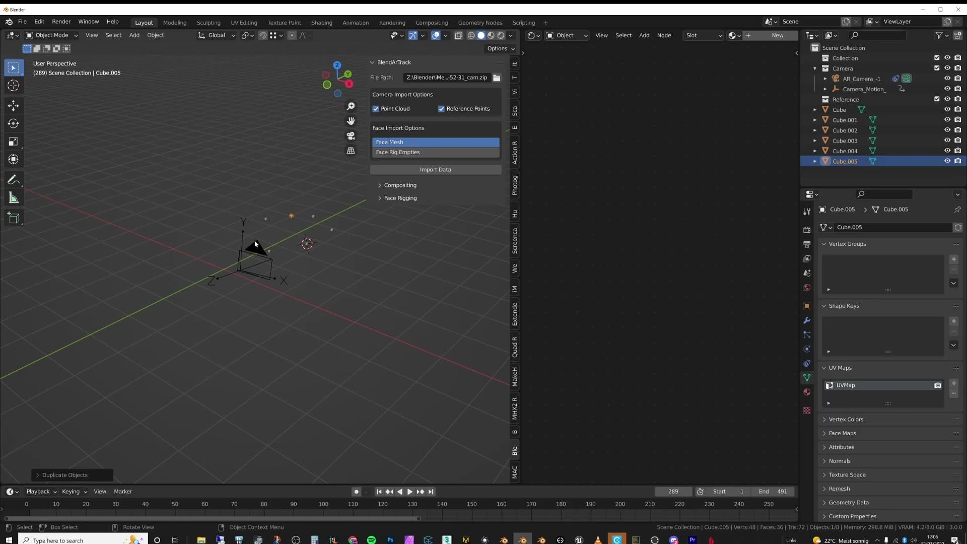 Resolution set to 1920x1080 and viewing through the newly imported camera.