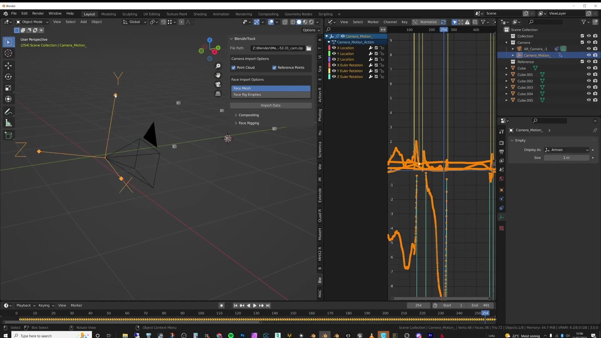 Two reference cubes added so the camera shake is visually obvious.