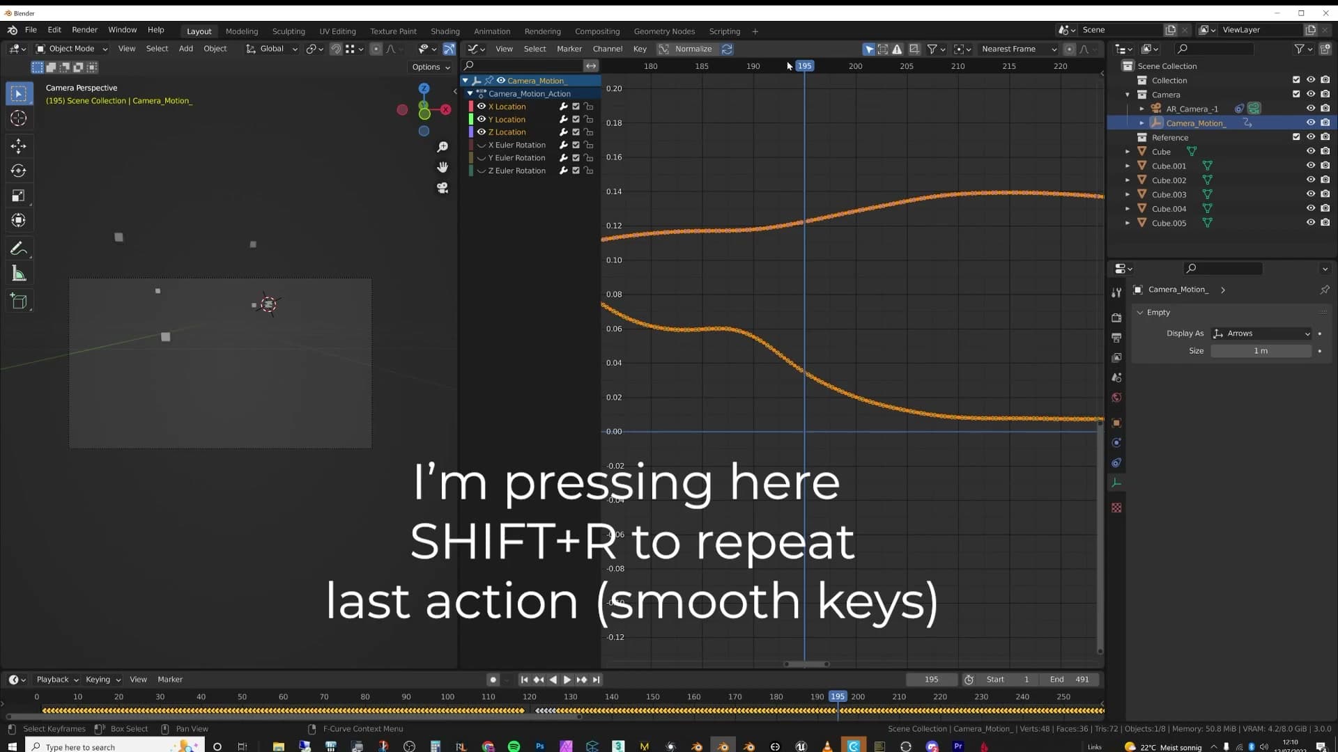 F3 > Smooth Keys run repeatedly on location channels: the curve softens without going flat.