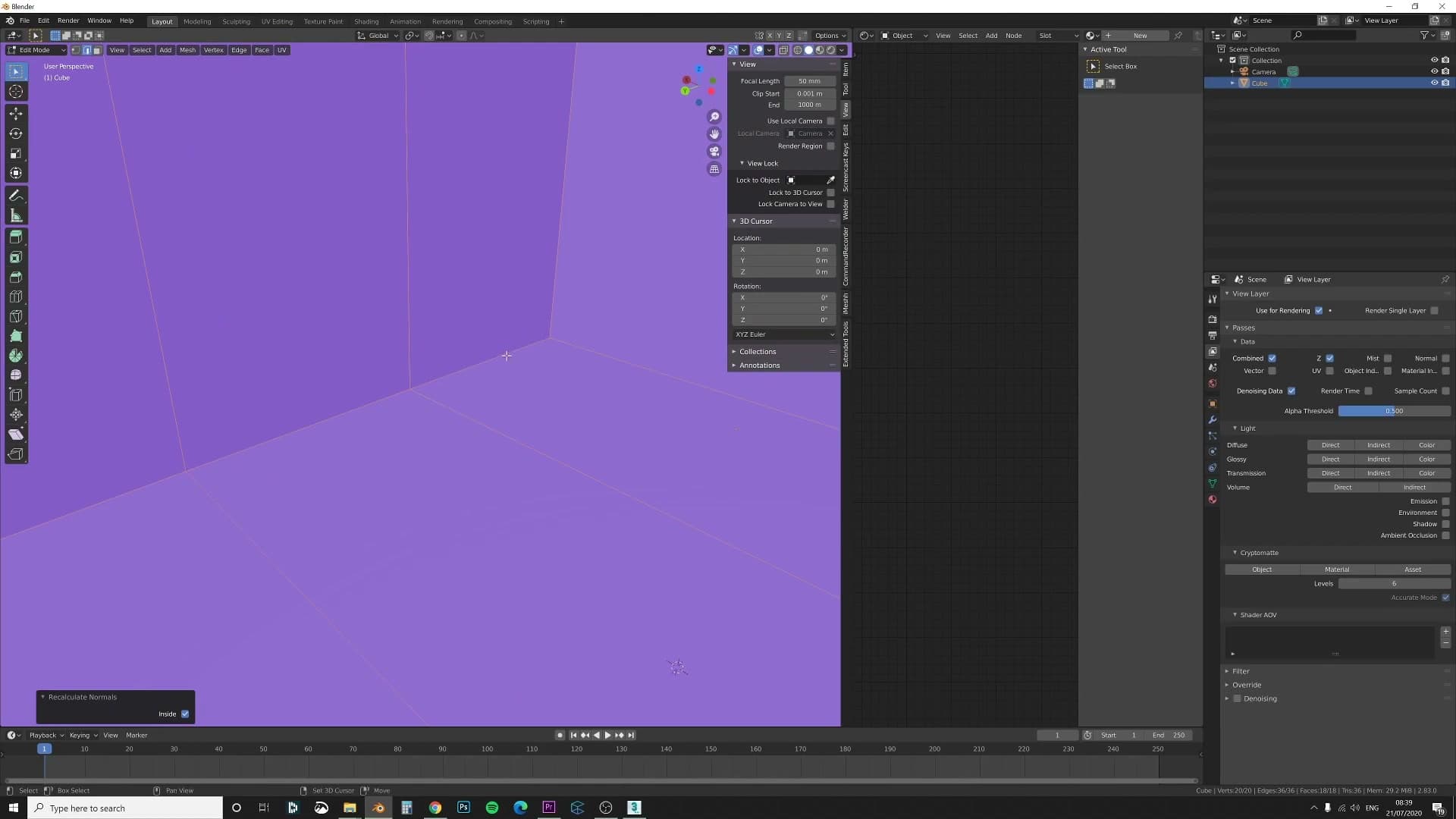 Face Orientation overlay confirming the wall normals are pointing into the room after Shift+N.