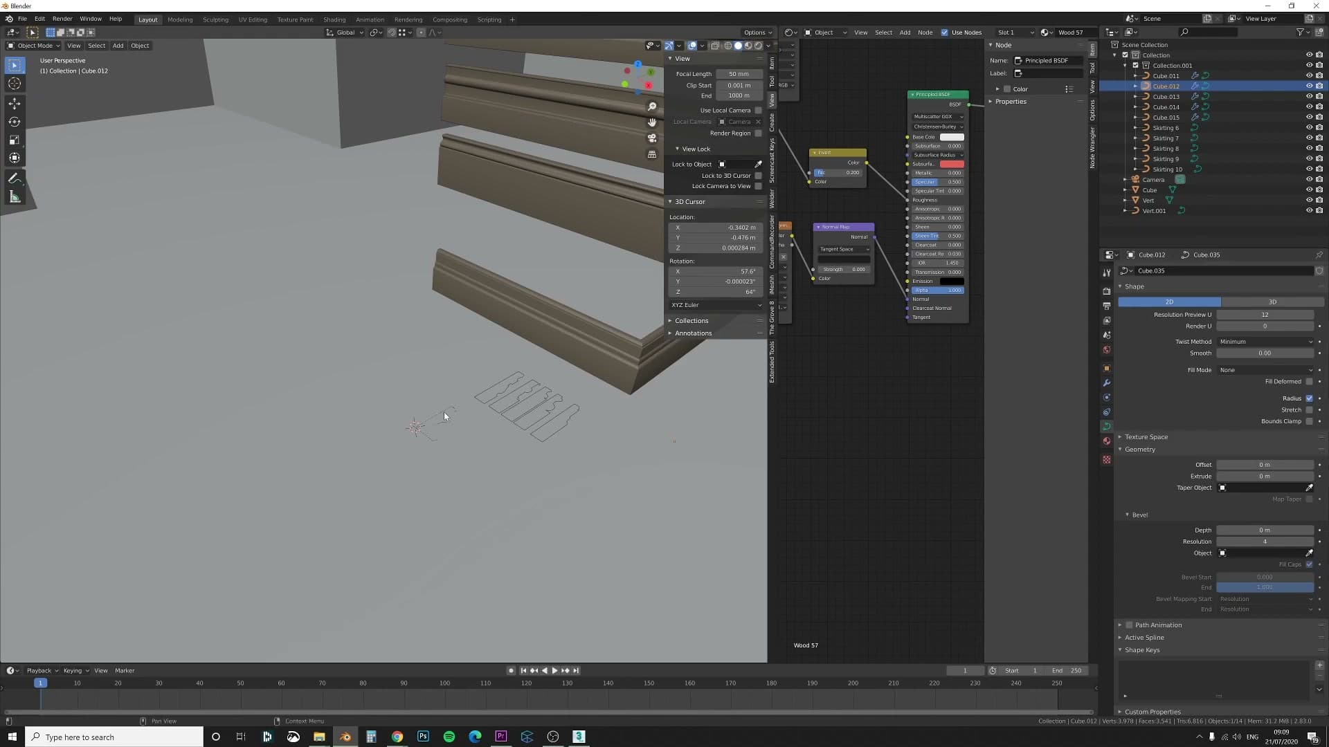 F3 → Convert To Curve turns the mesh profile into a curve ready for the Bevel Object slot.