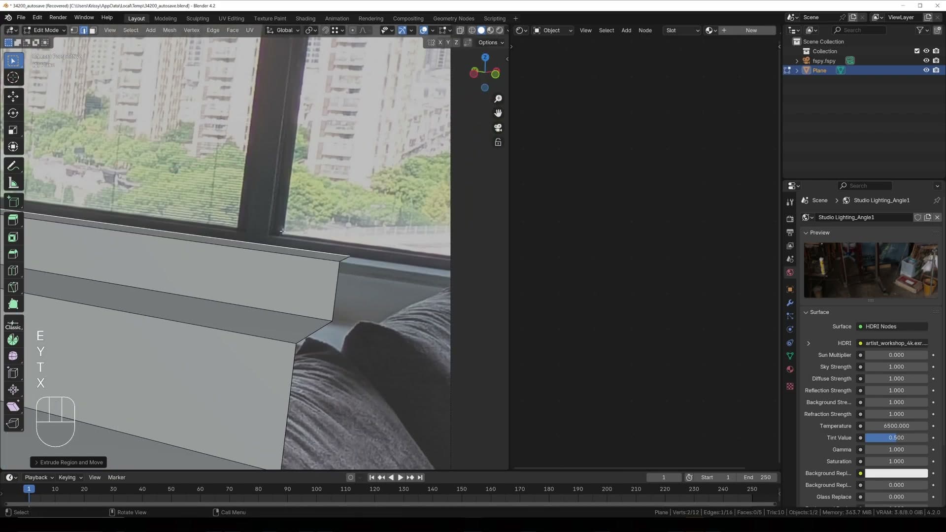 Using G G with Alt to slide an edge along the photographed wall.