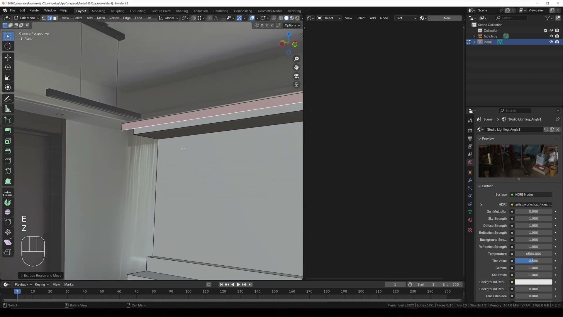 E + Z and E + X extrusions trace around the curtain bay and door.