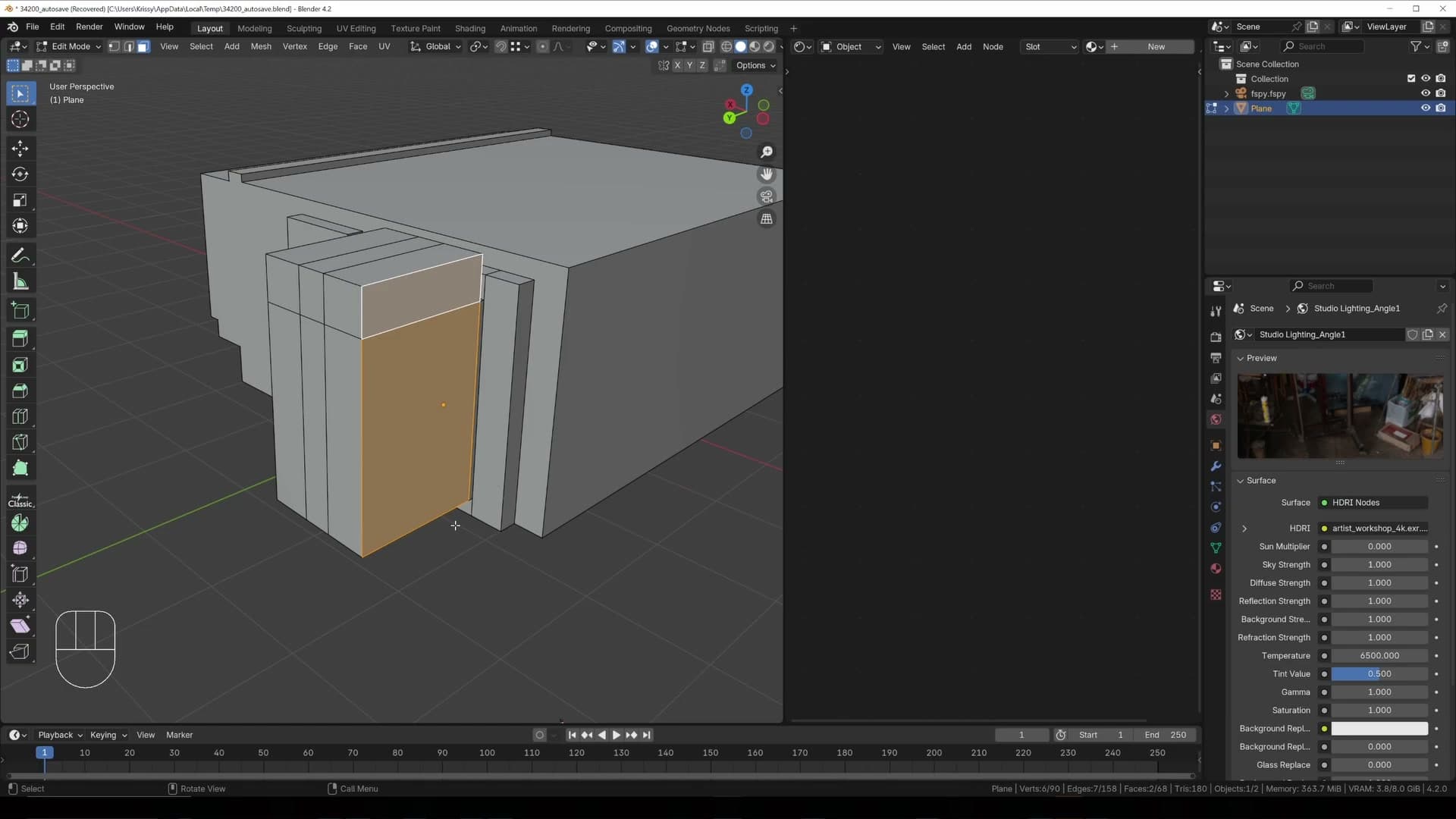 Right-click Bridge Faces joins the two window cutouts into a single opening.