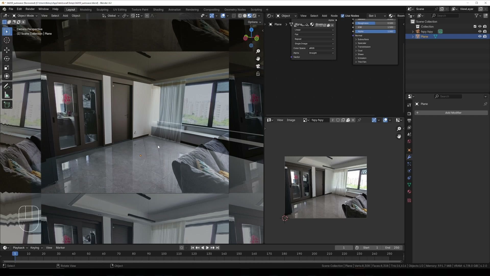 Behind-camera view showing the warped 'interstellar' geometry that needs to be cut away.