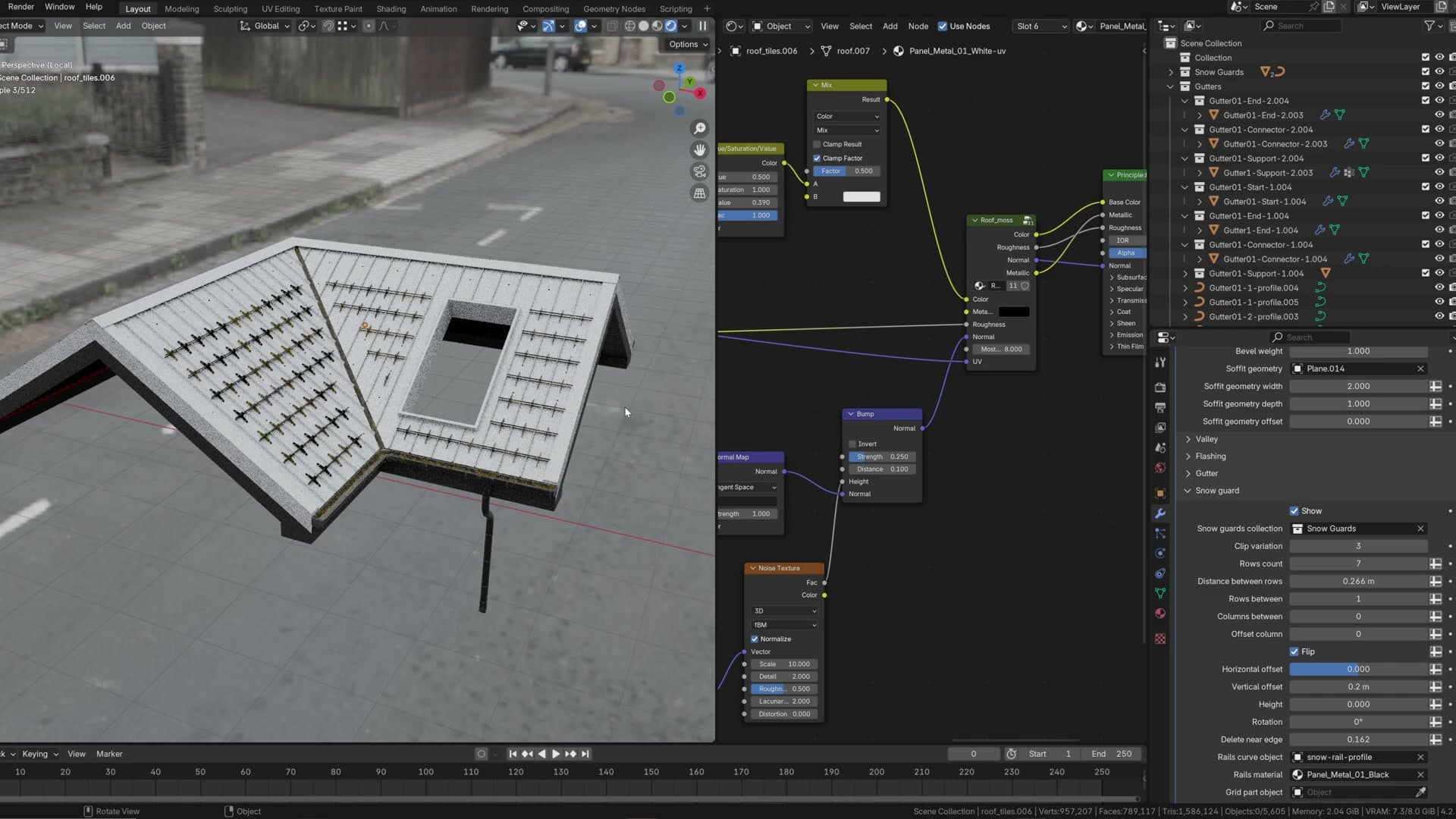 The roof generator producing geometry from a building footprint.