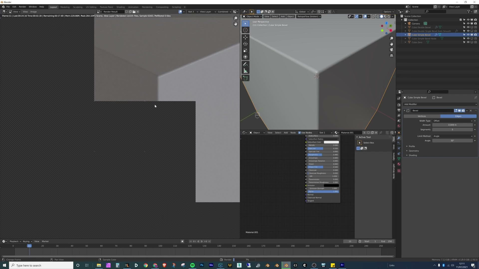 Bevel modifier with flat shading. Visible facets up close but reads as smooth from any reasonable camera distance.