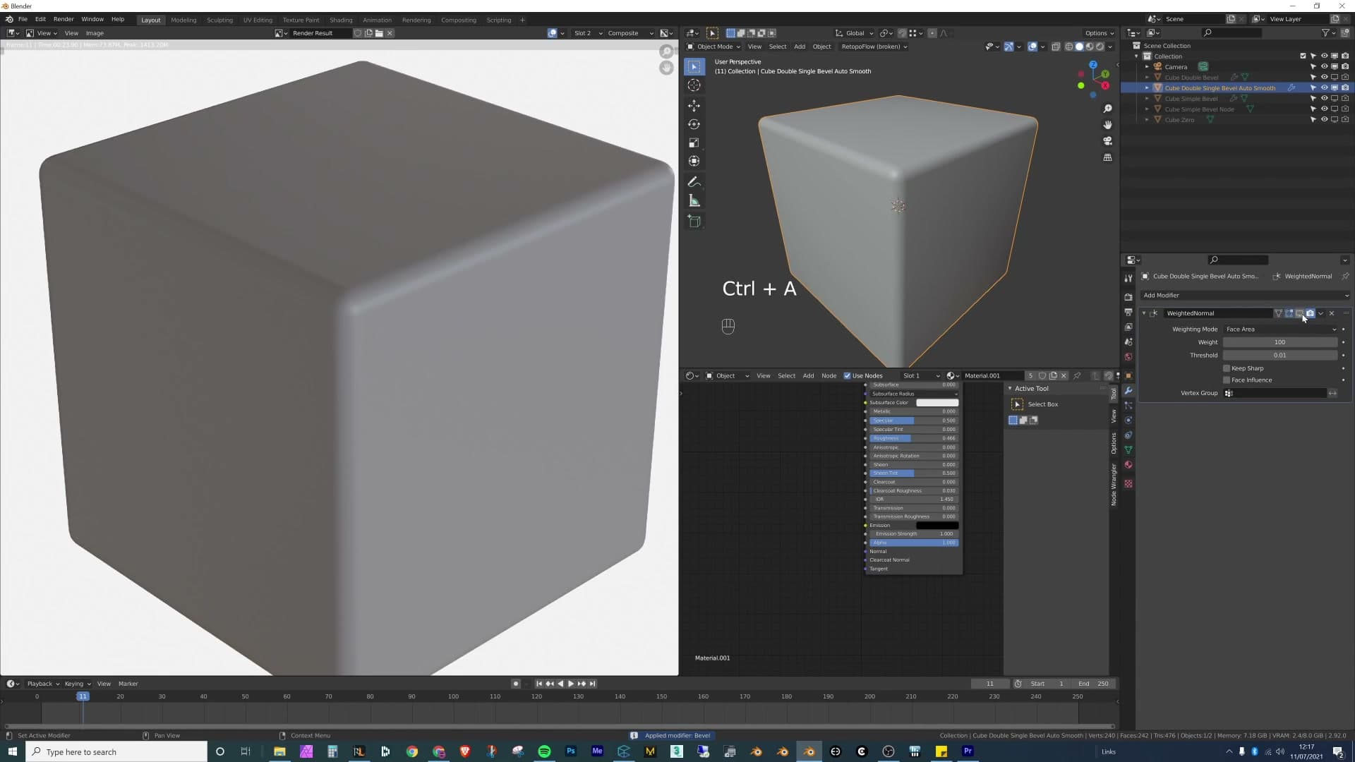 Weighted Normals modifier stacked on top of an already-applied bevel. A one-click fix when Harden Normals isn't available because the bevel is no longer live.