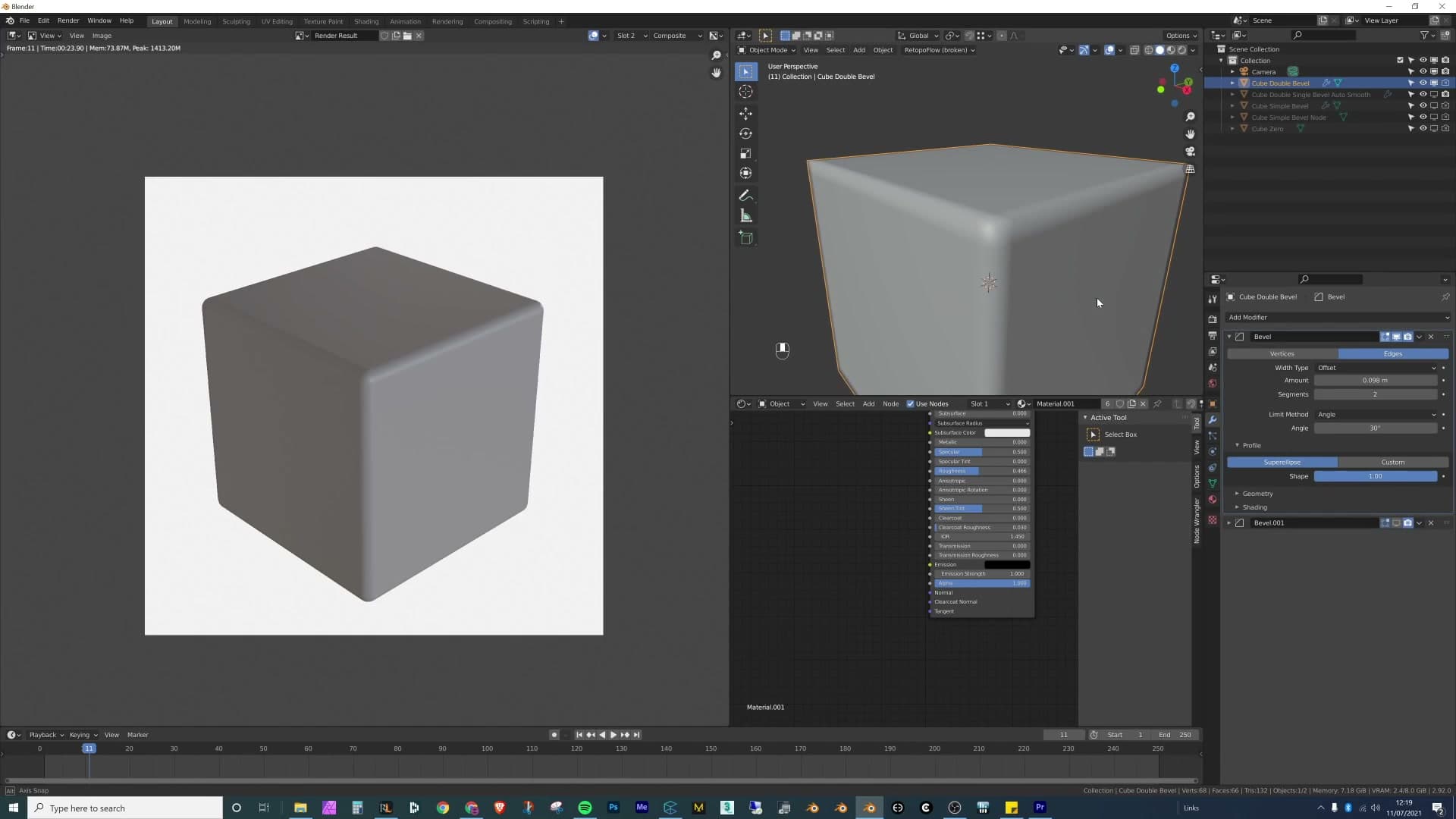 First Bevel modifier with shape set to 1.0. Instead of rounding outward it pushes into the face, manufacturing two supporting edges either side of the original corner.