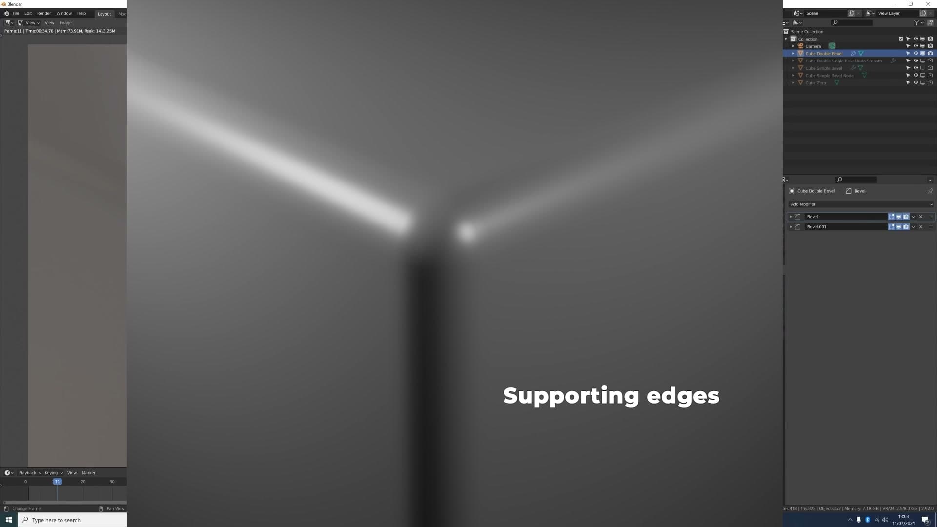 Auto Smooth + Harden Normals render. Subtle but unmistakable sharp line running along the bevel where the hard-edge threshold kicks in.