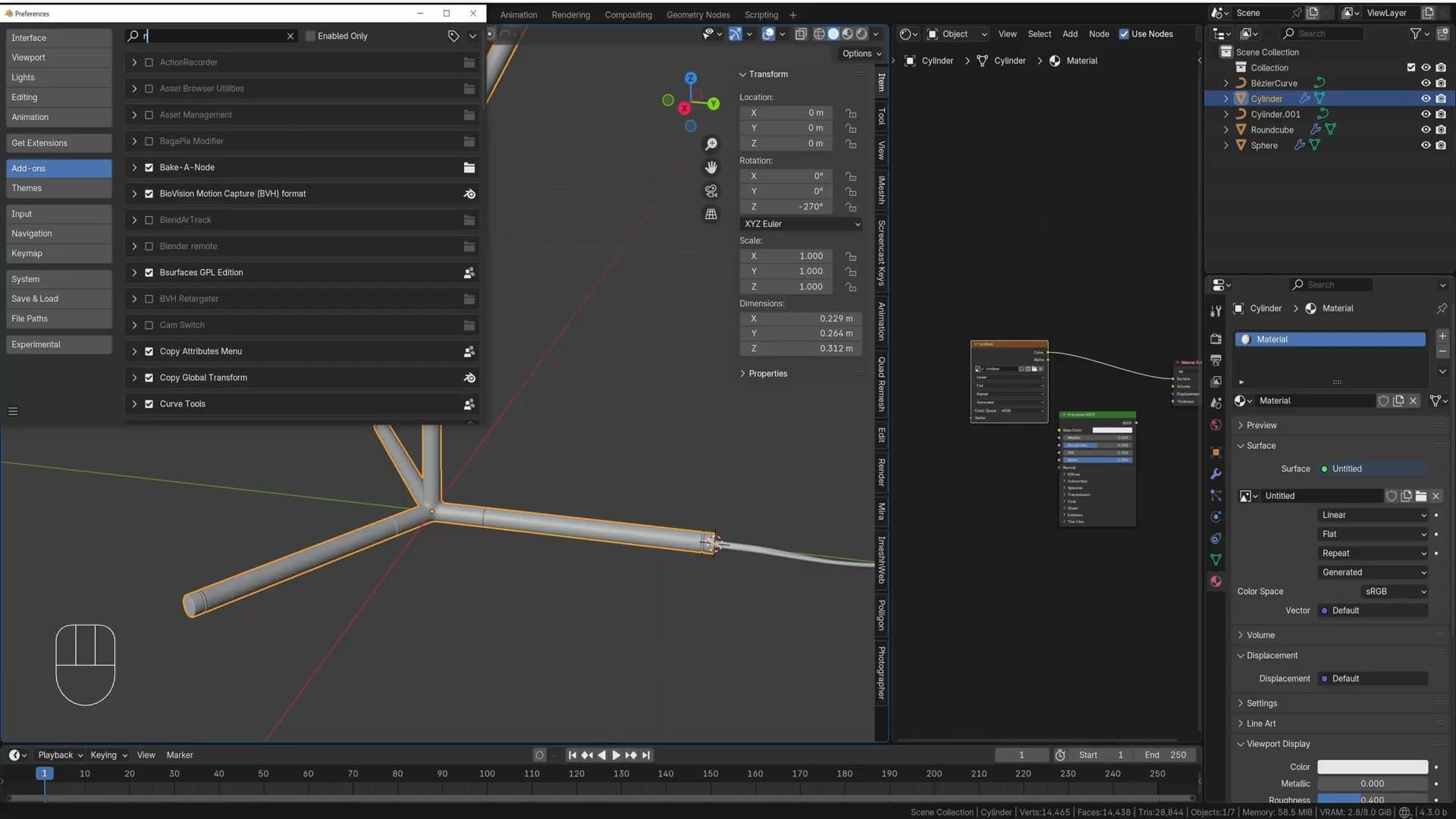 Node Wrangler's Ctrl+Shift solo shows the UV grid stretching badly across the unwrapped base.