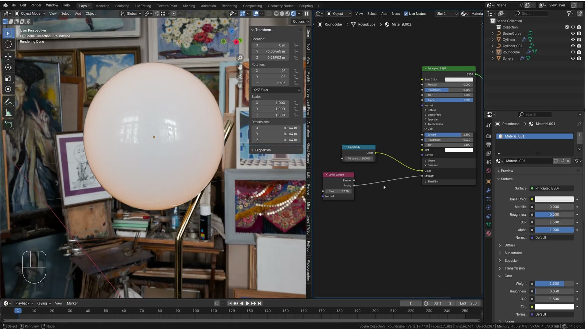 Blackbody node at 2800 K drops in the warm tungsten colour temperature.