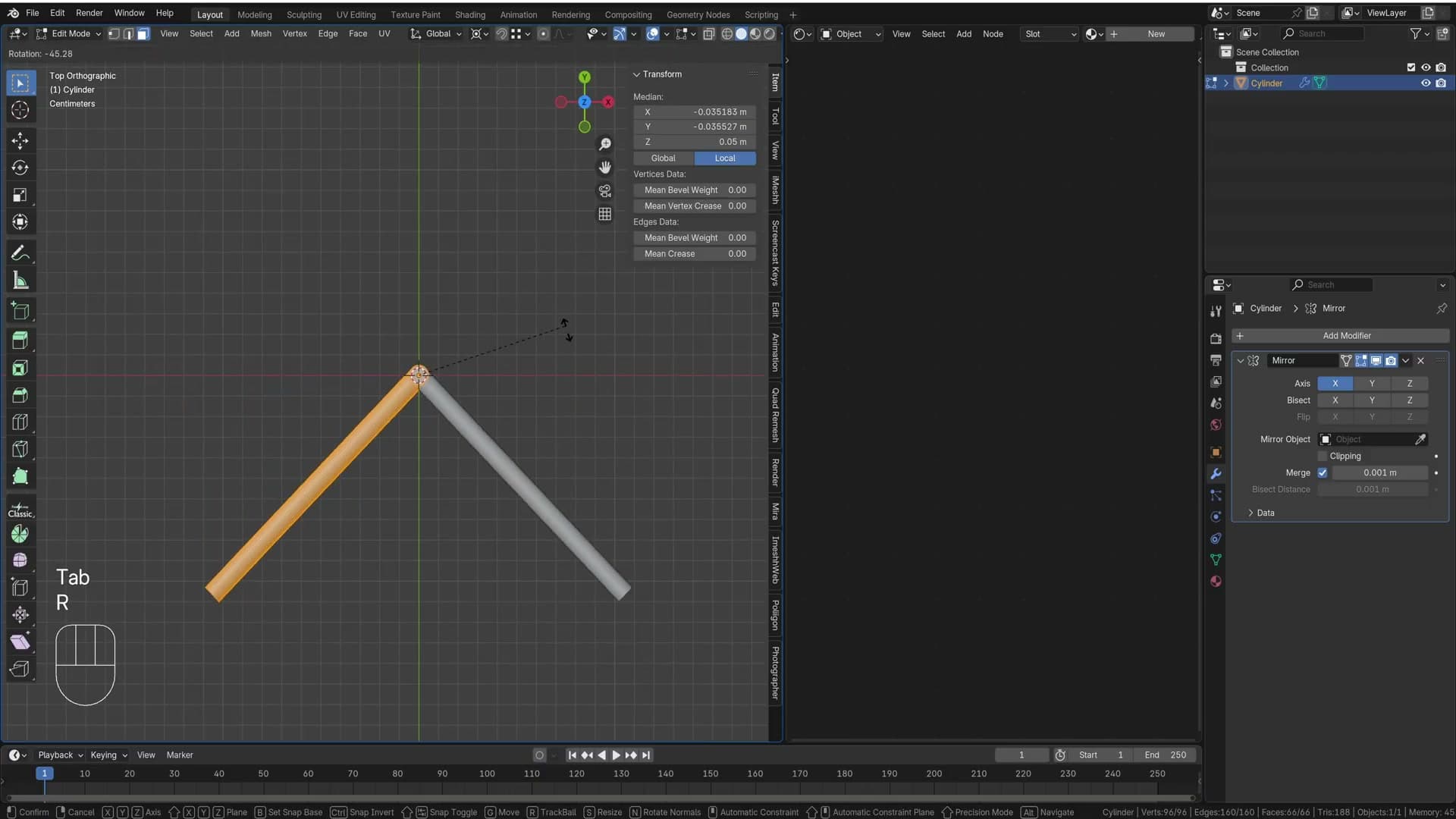 Transform pivot point switched to 3D Cursor so rotation happens around the origin.