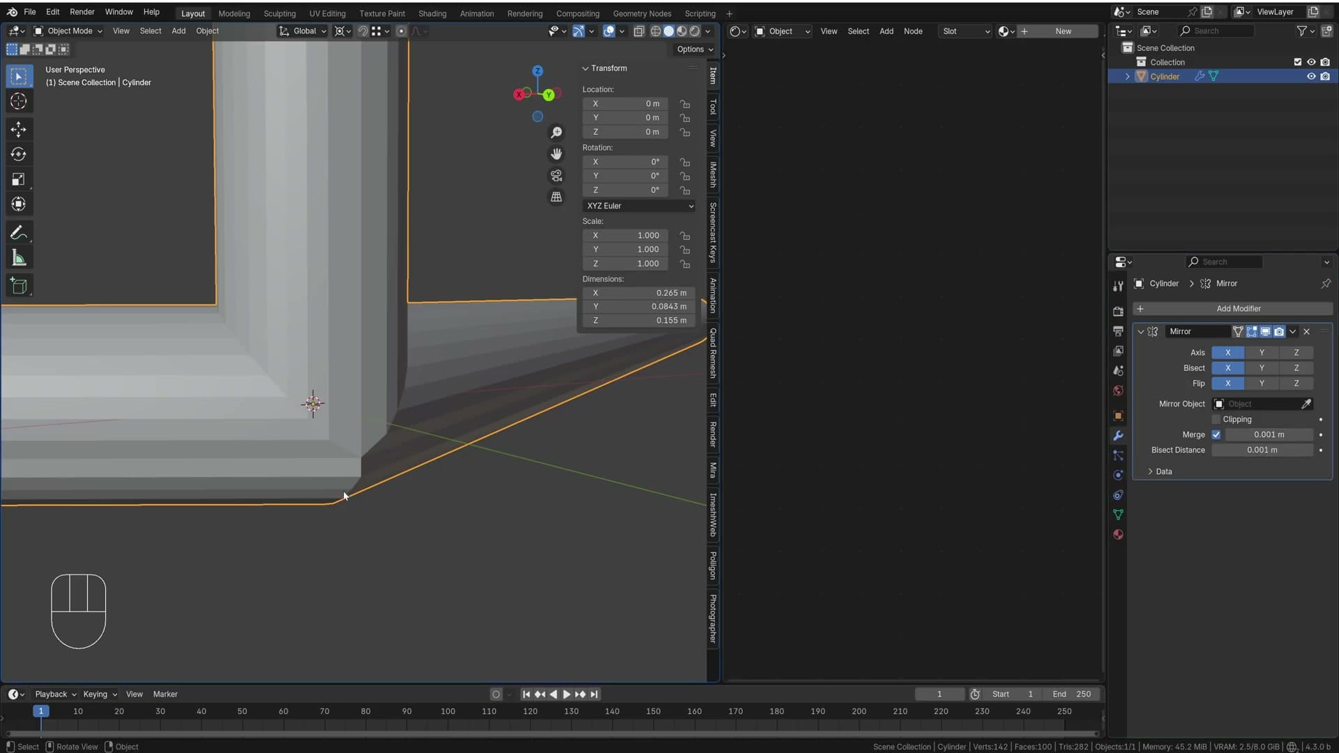 Second mirror -30° rotation in edit mode produces the second leg pair.