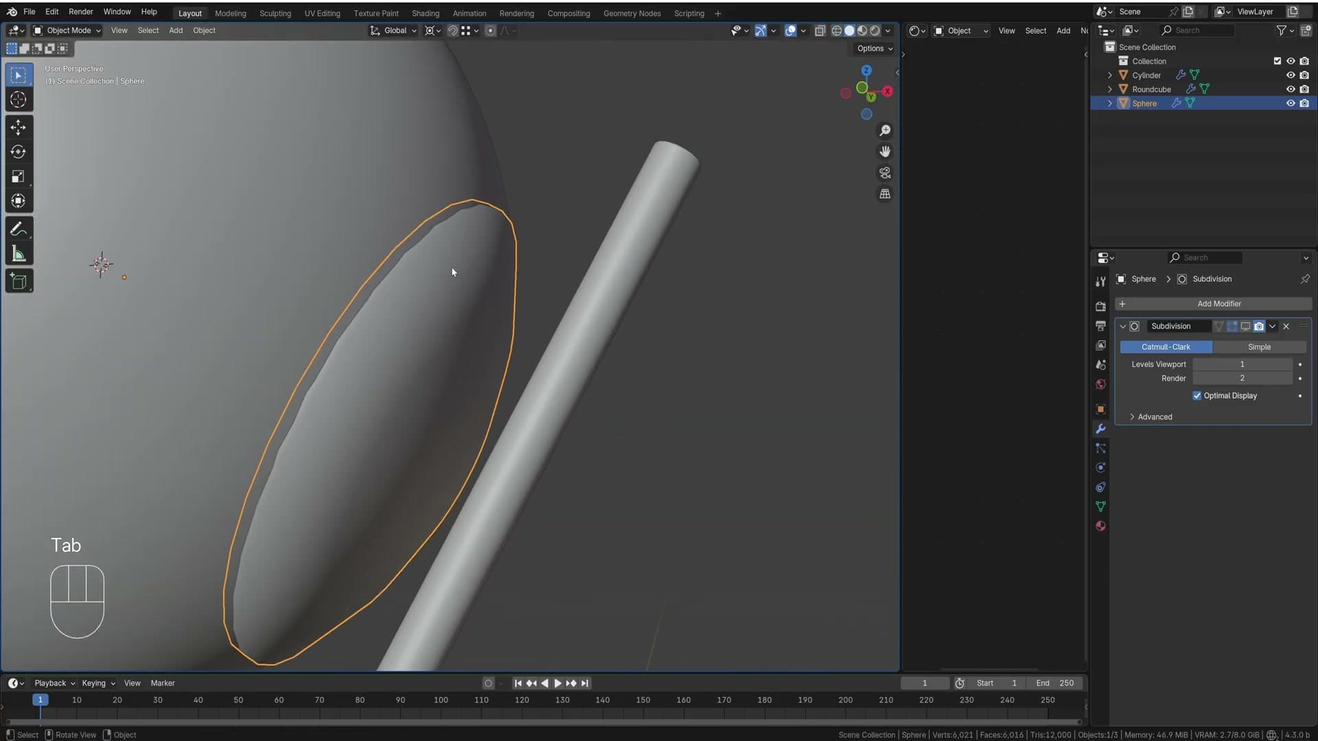 F creates a face, then E extrudes along its normal so the pole runs cleanly through the sphere.