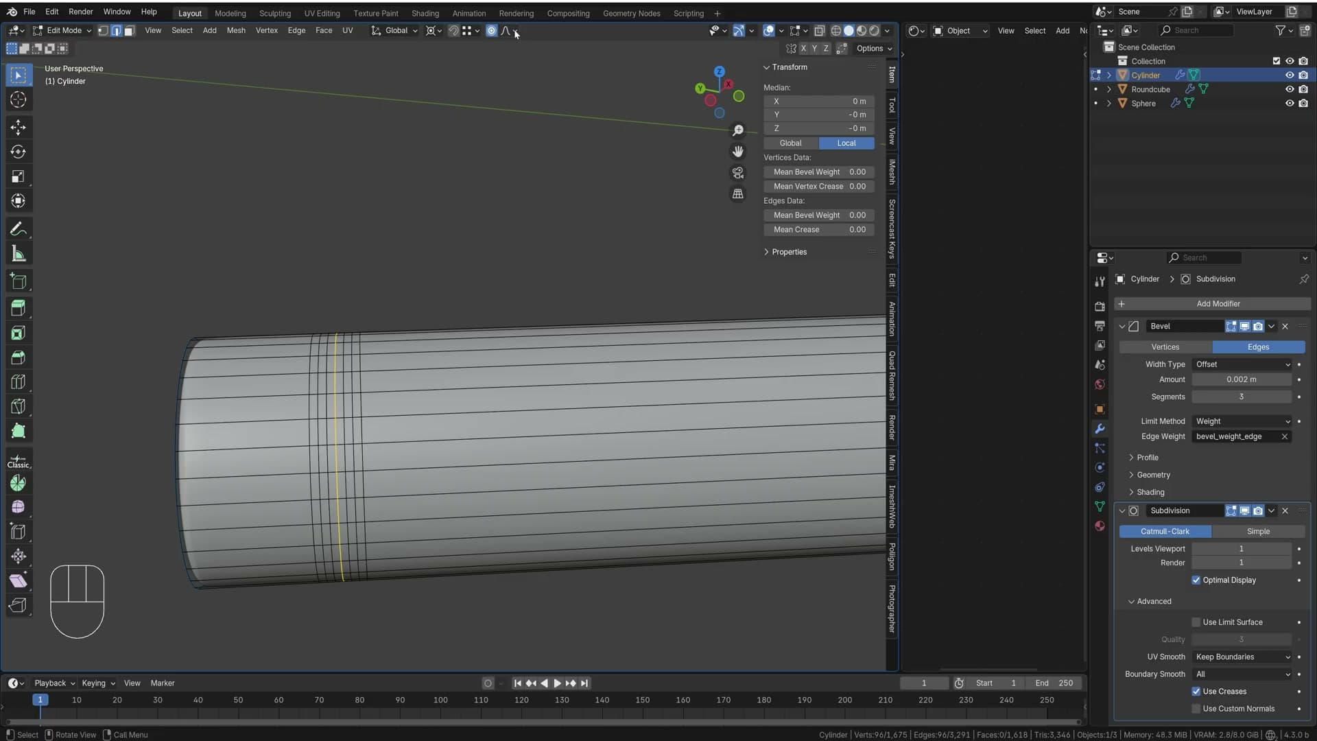 Proportional editing falloff set to Sphere. Alt+S bulges the bevelled section into a rubber foot.