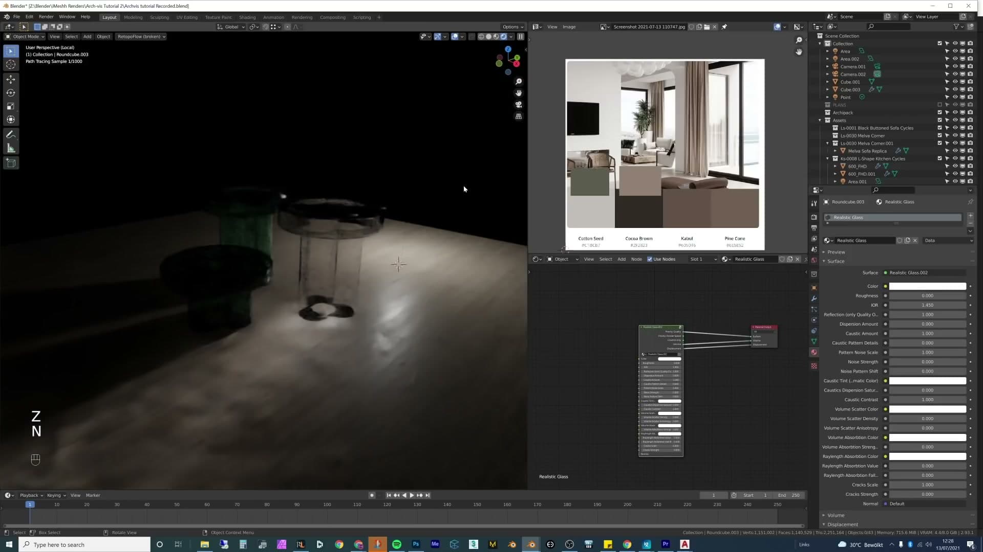 Third-party glass node group appended into the file from a Blender Market add-on.