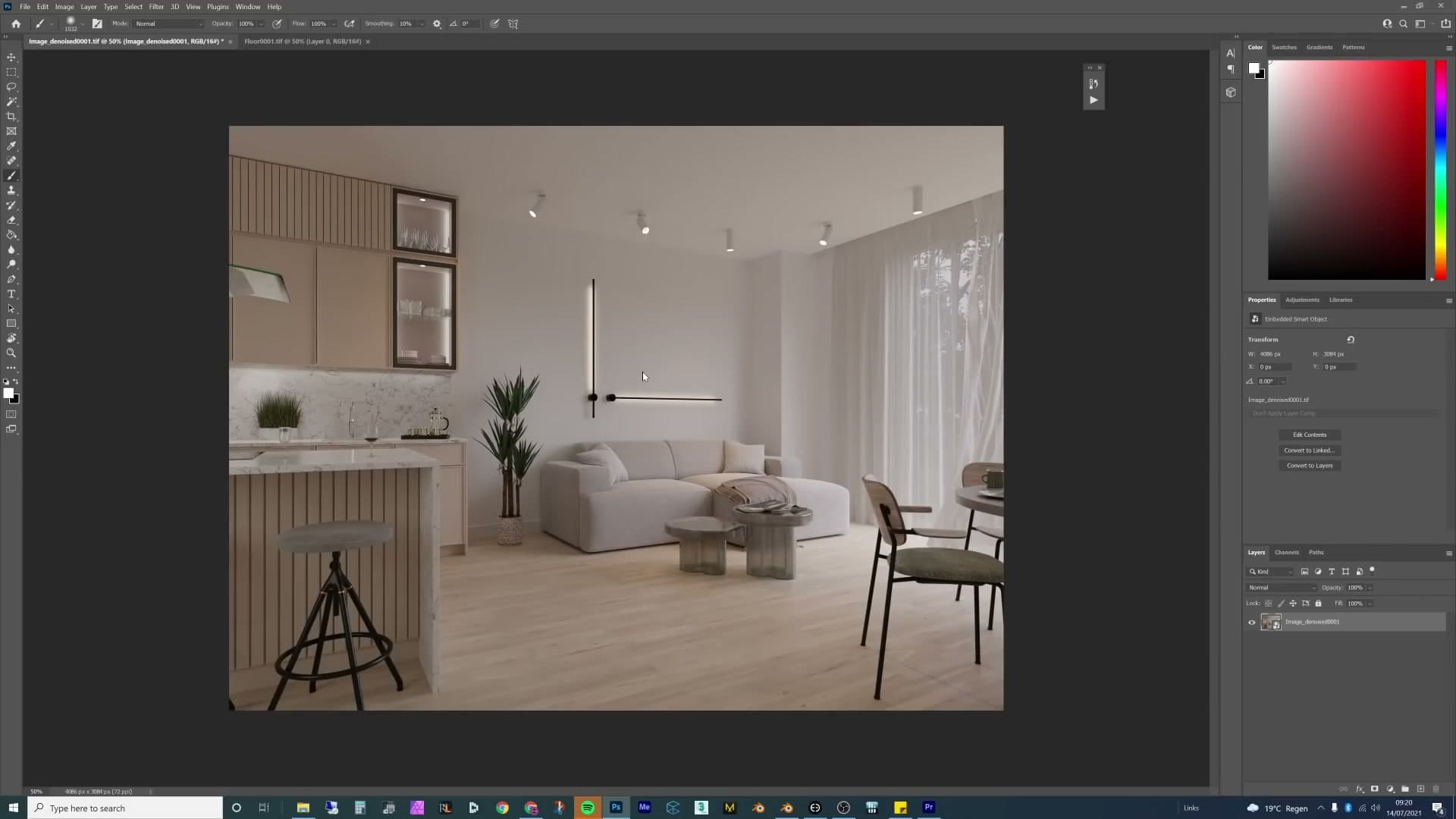 ID Mask node with Anti-Aliasing on producing a clean cutout for the floor pass.