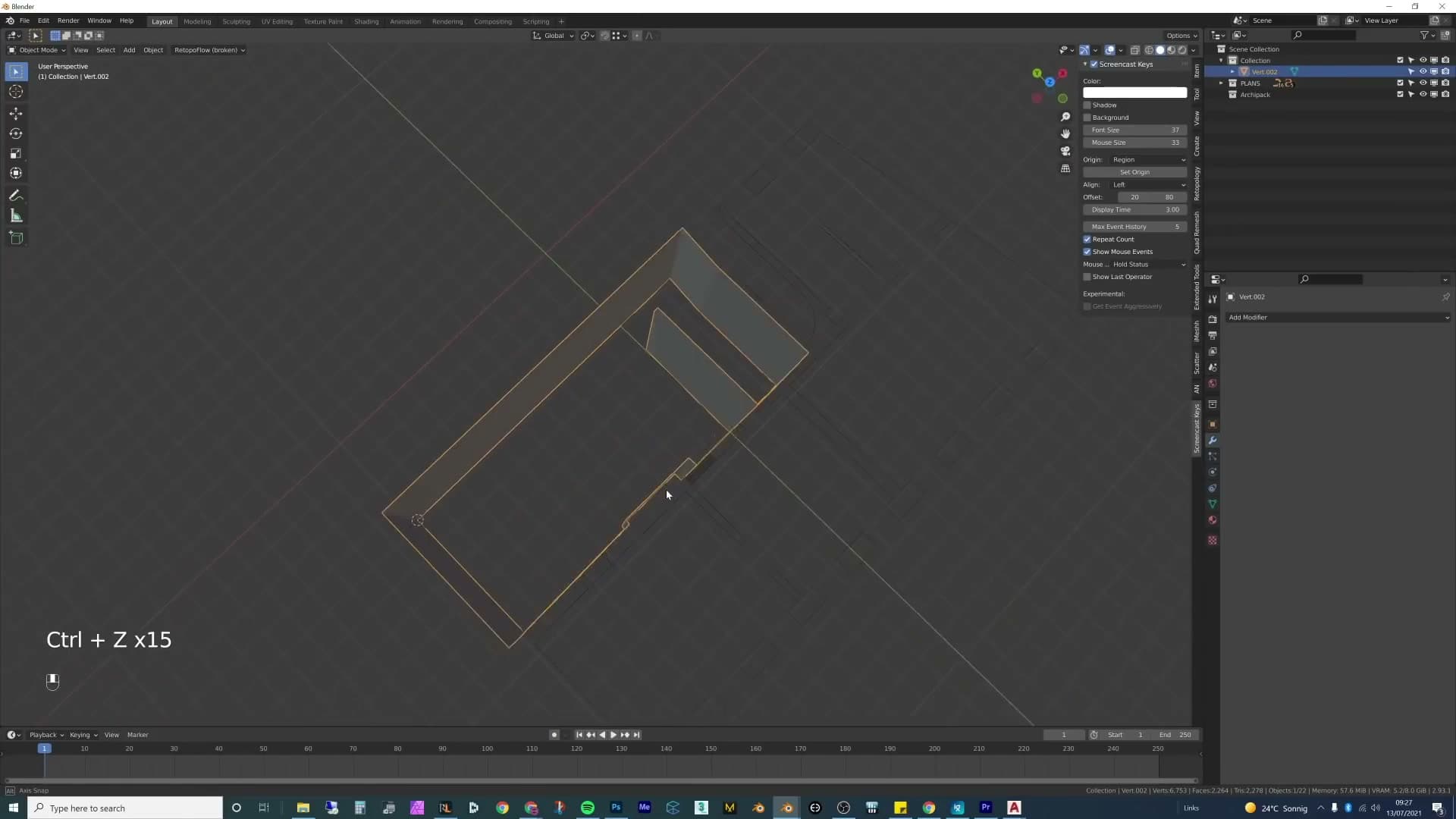 Single-vertex curve tracing along a floor plan with vertex snapping turned on.