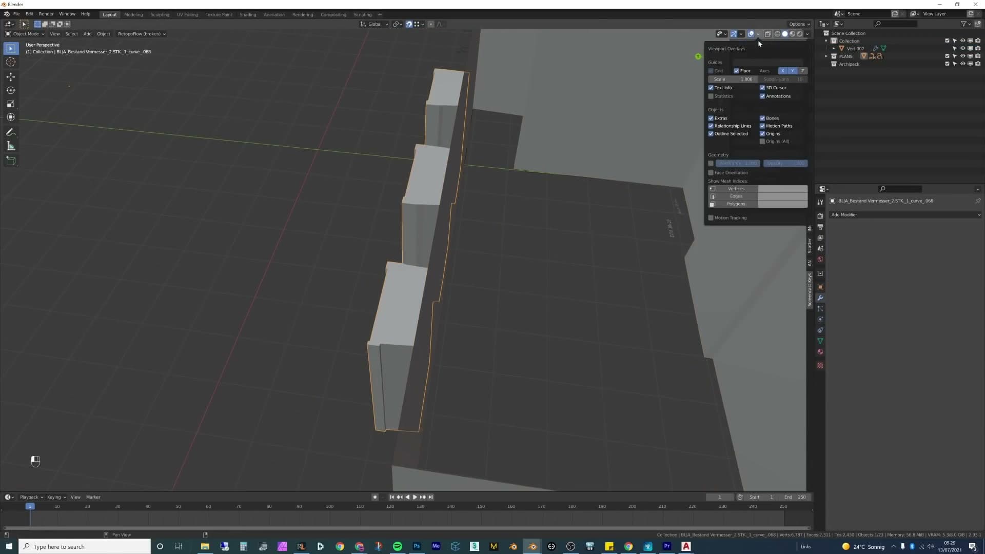 Edge-length overlay showing the live measurement of a wall edge while placing loop cuts.