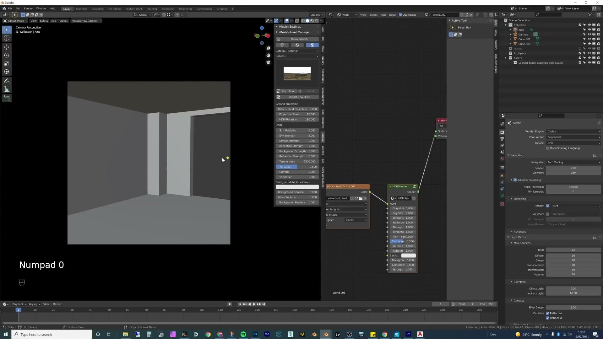 Custom Distance set to 0.5 in Eevee so the portal light no longer dominates the viewport.