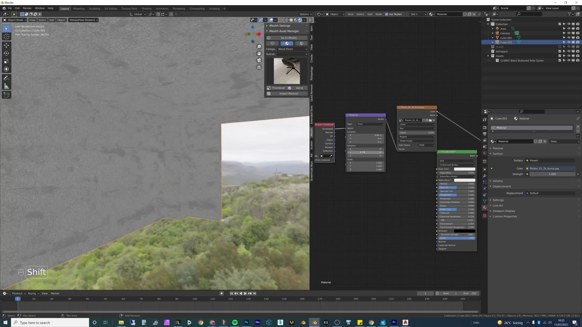 Stucco bump visible on the wall surface in a quick rendered preview close-up.