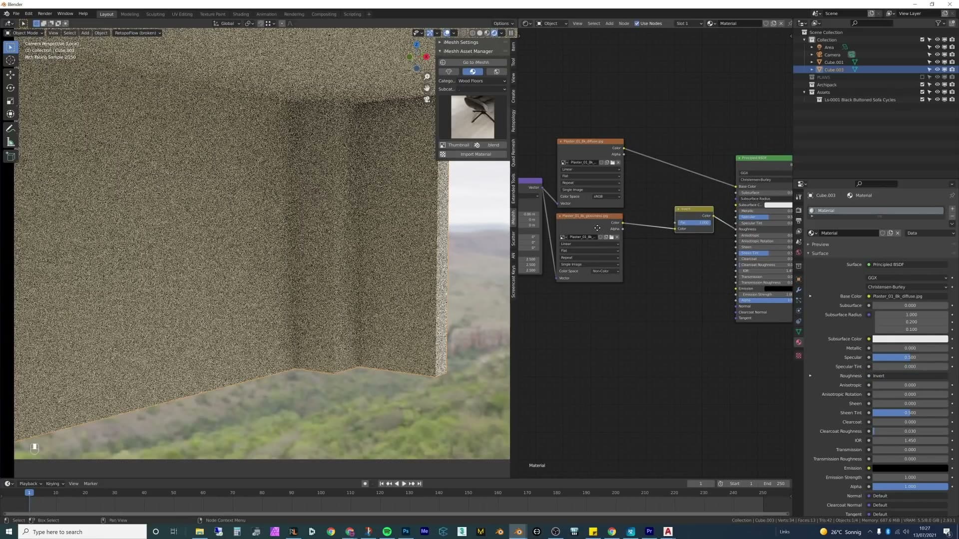 Checker texture revealing the default mess of UVs before any unwrap is performed.