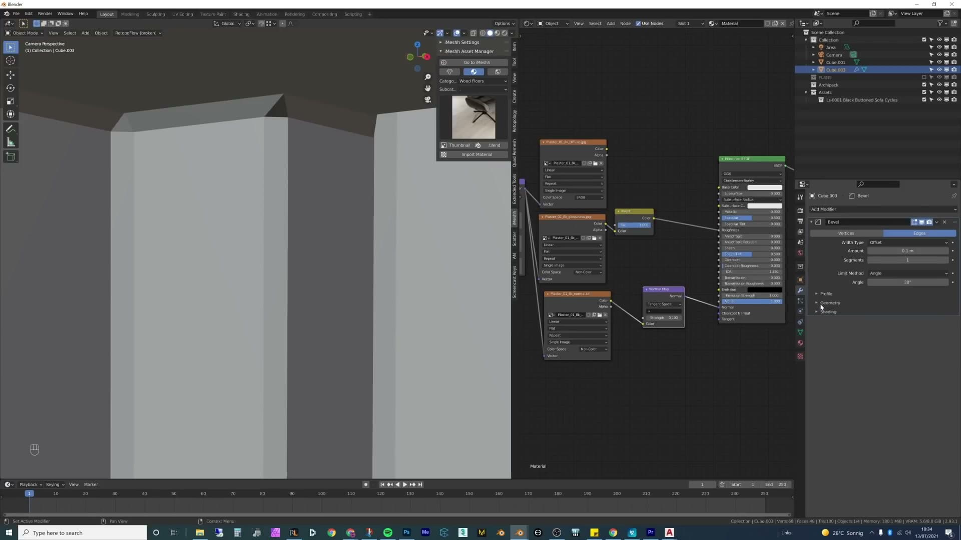 Bevel modifier with Profile 1 added twice: once for supports, once for the actual rounded edge.