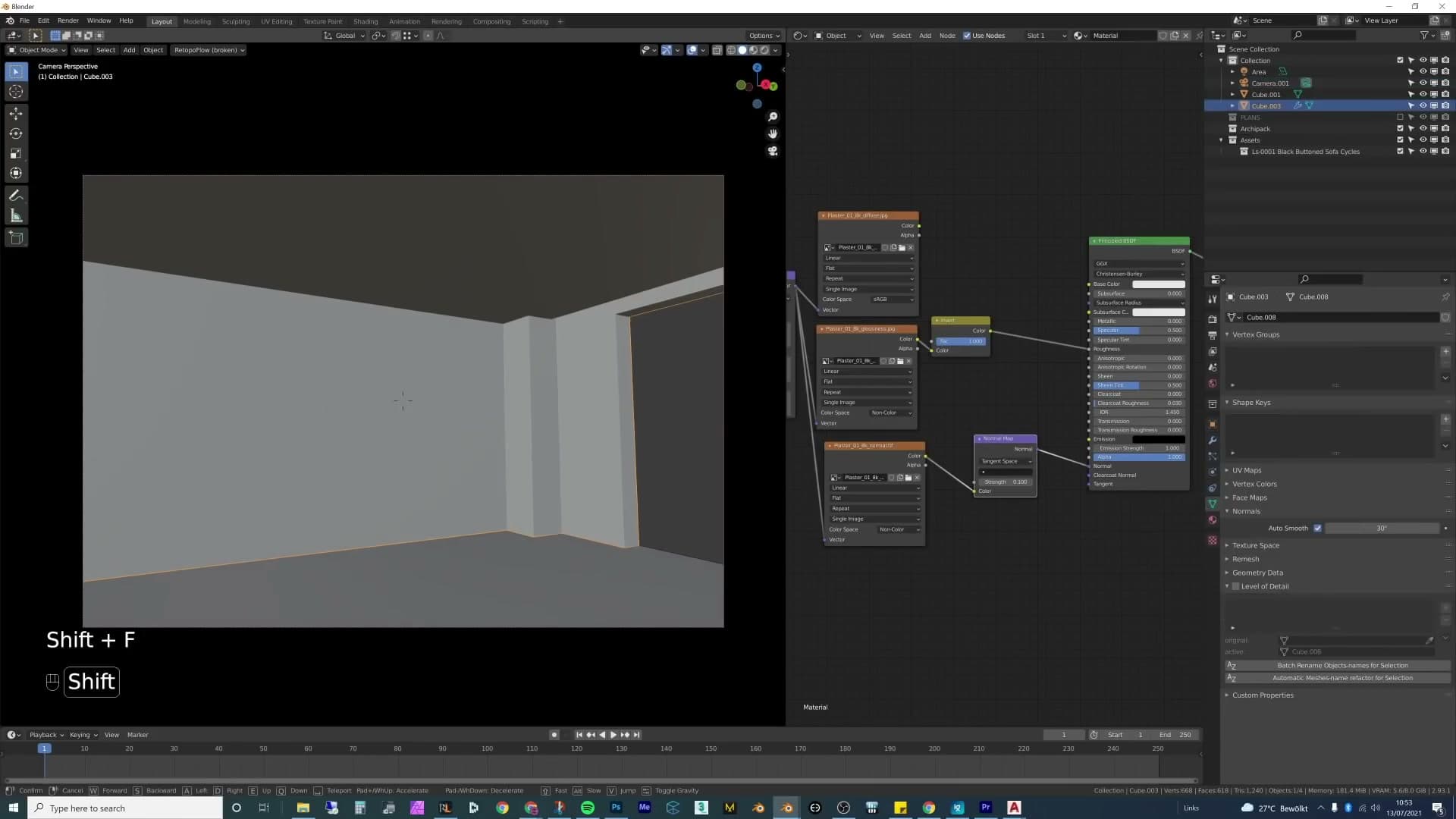 Camera tilted slightly off-axis showing how walls drift away from parallel.