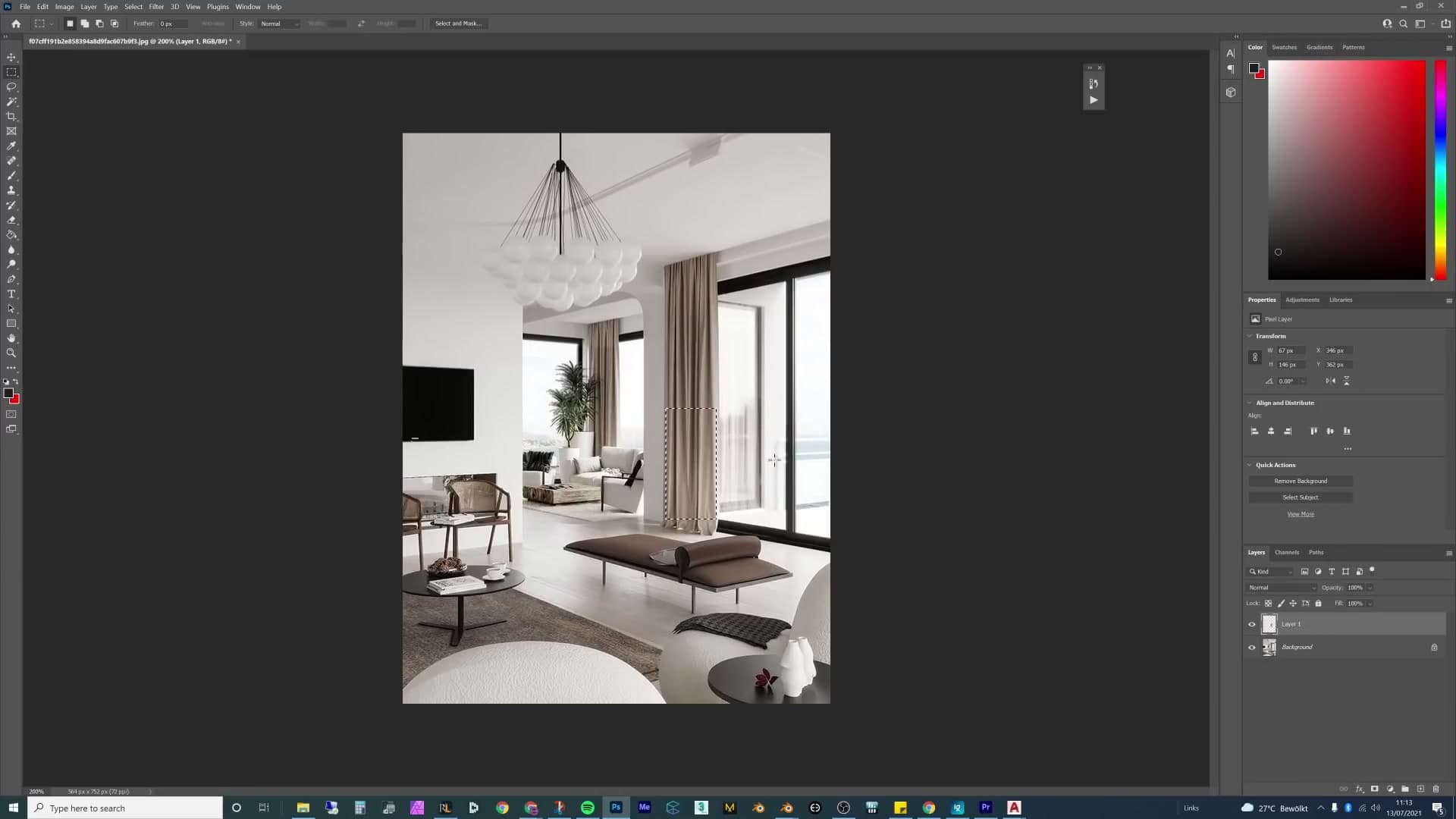 Photoshop Blur ▸ Average filter collapsing a marquee selection to its mean colour.