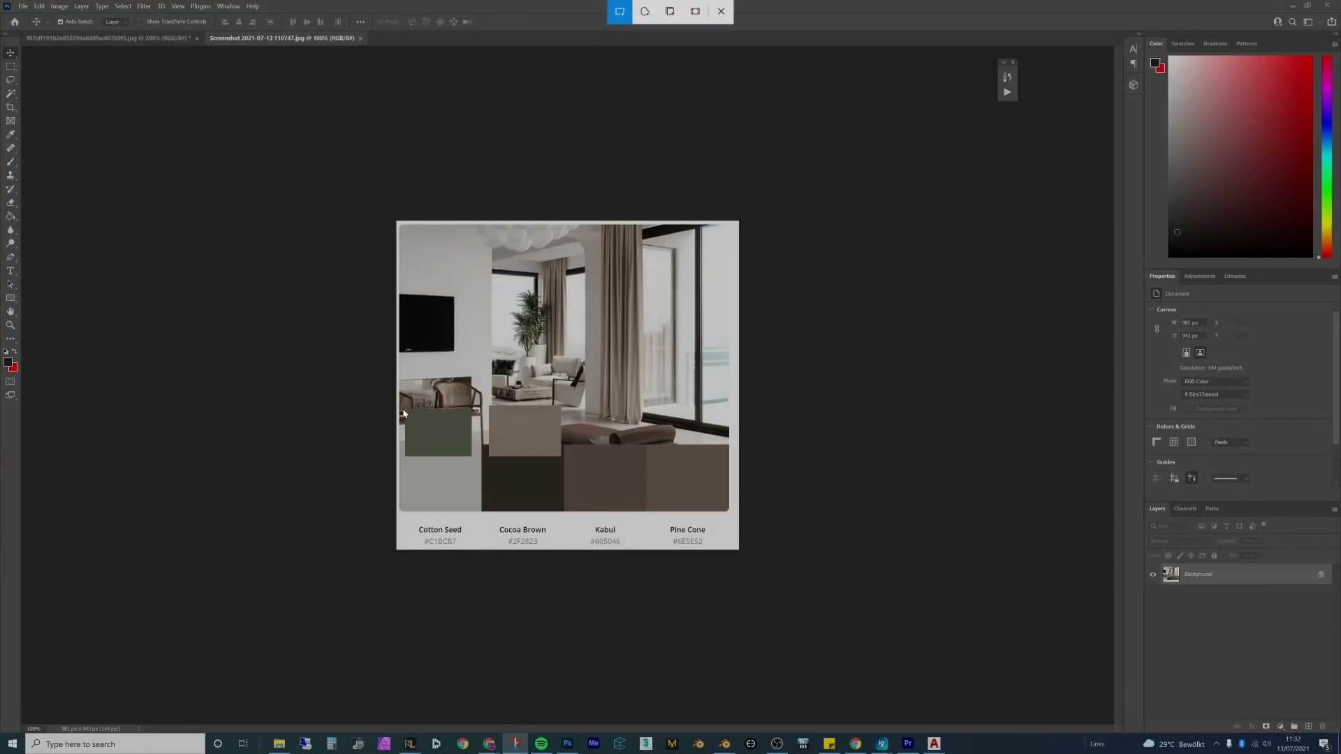 Updated palette strip dragged into the corner of the Blender viewport as an always-on reference.