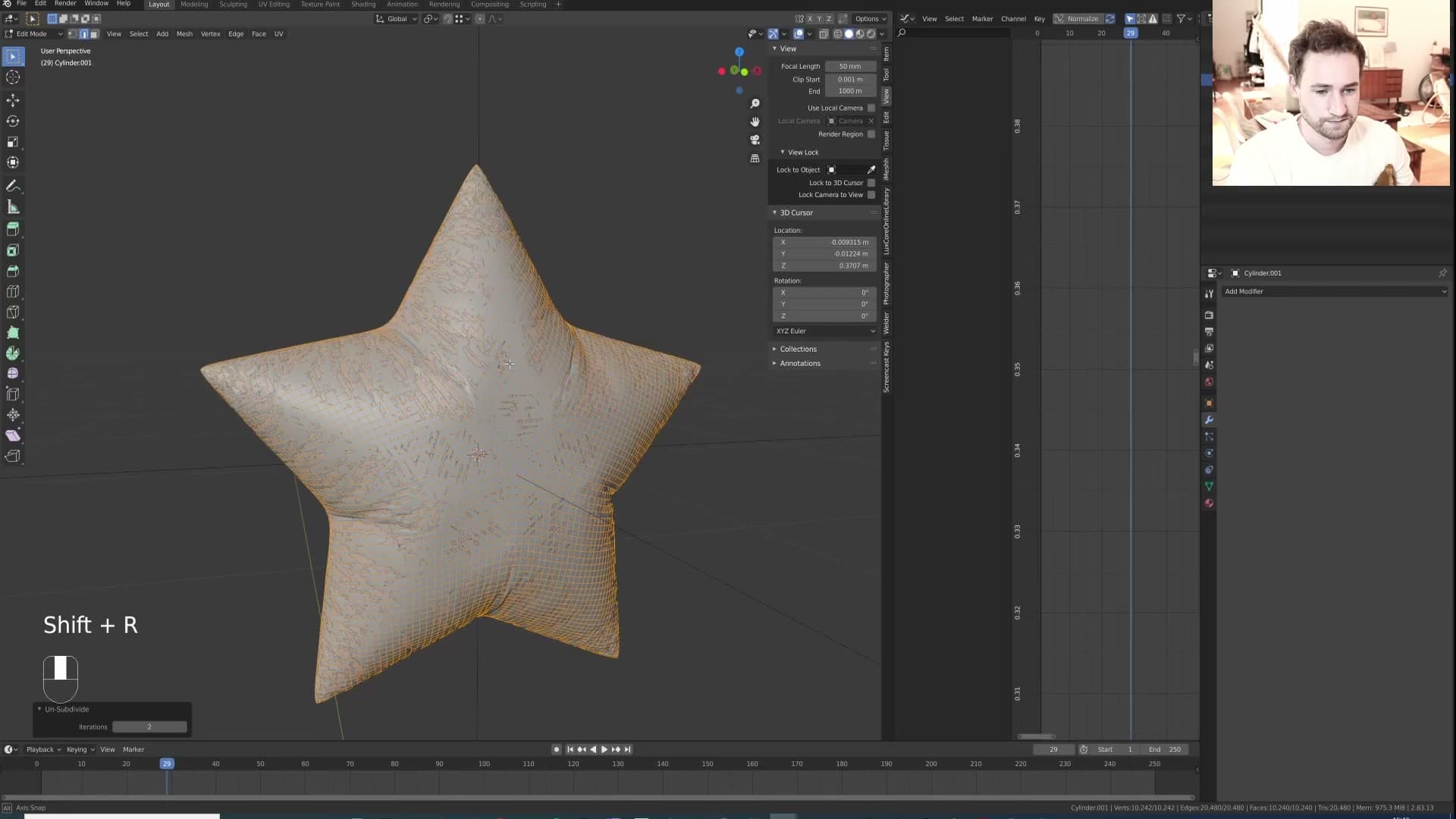 Duplicate unsubdivided twice. Low-poly target ready to receive the bake.