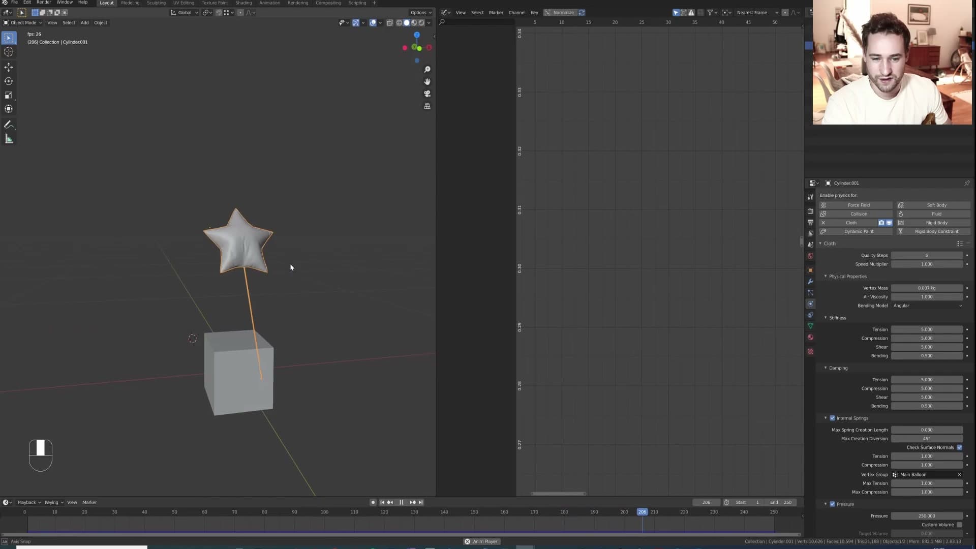 Final animation: the balloon trails behind the cube with believable string tension and lift.