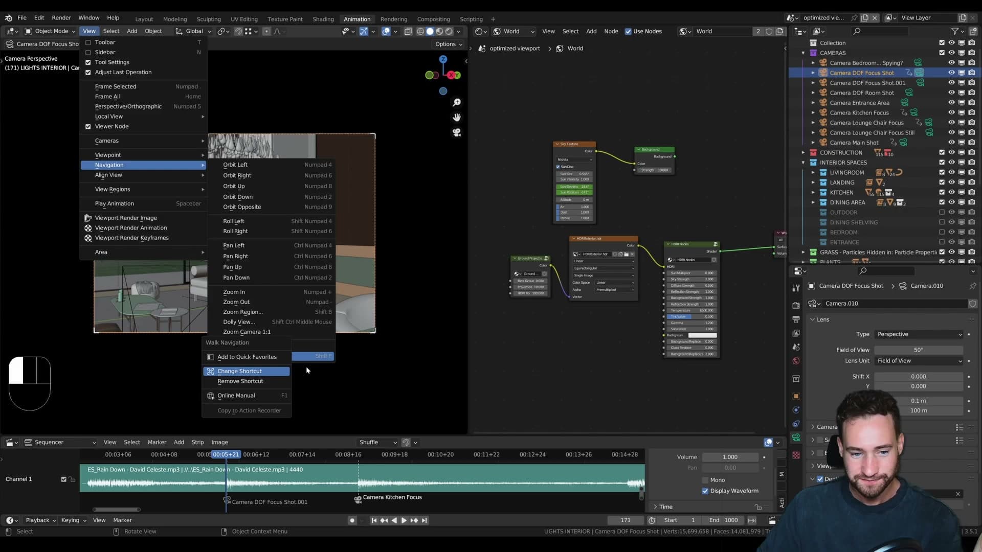 First location keyframe (I → Location) at the start of the shot.