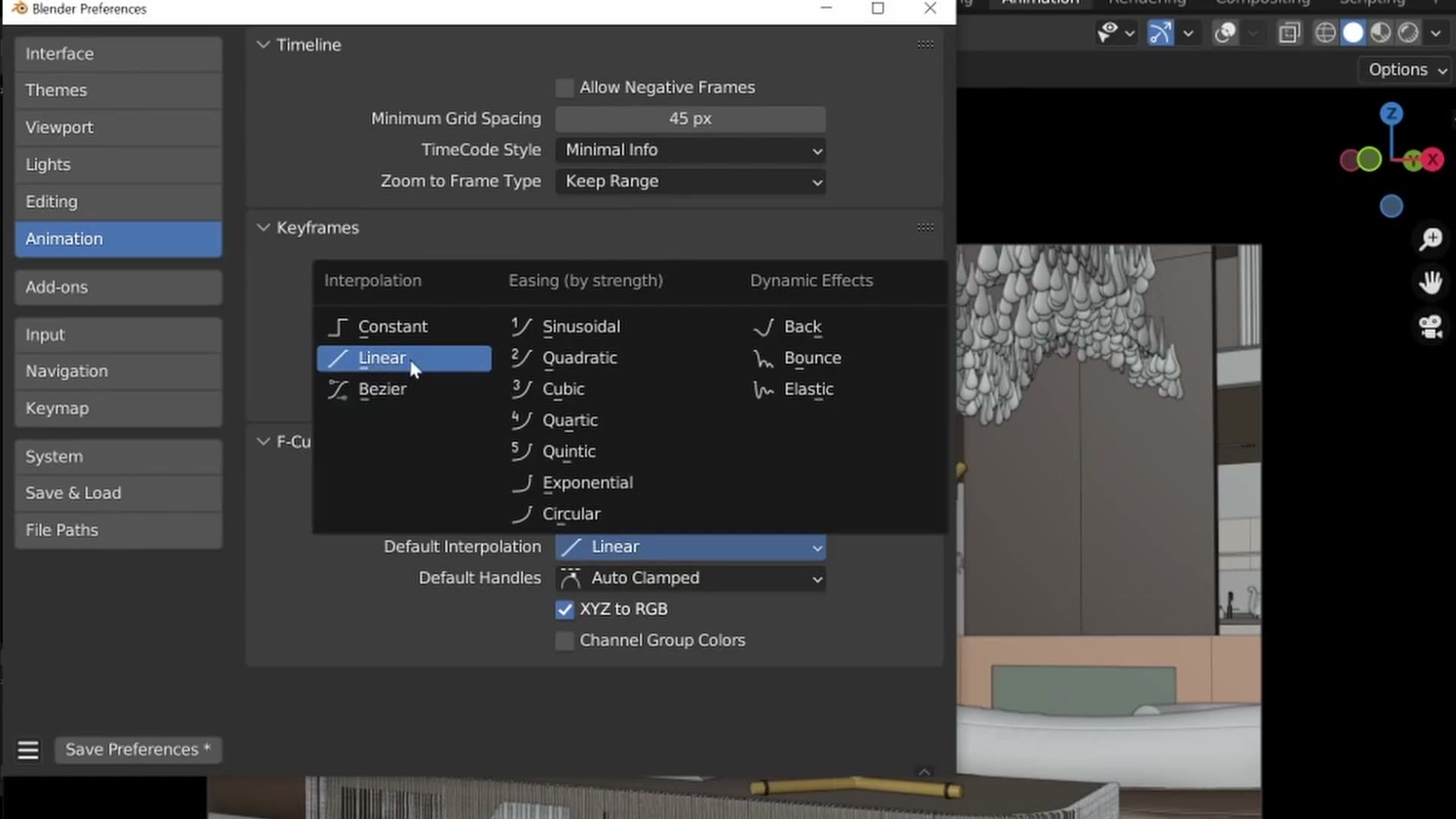 Graph editor shows the default Bezier curve easing in and out between keyframes.