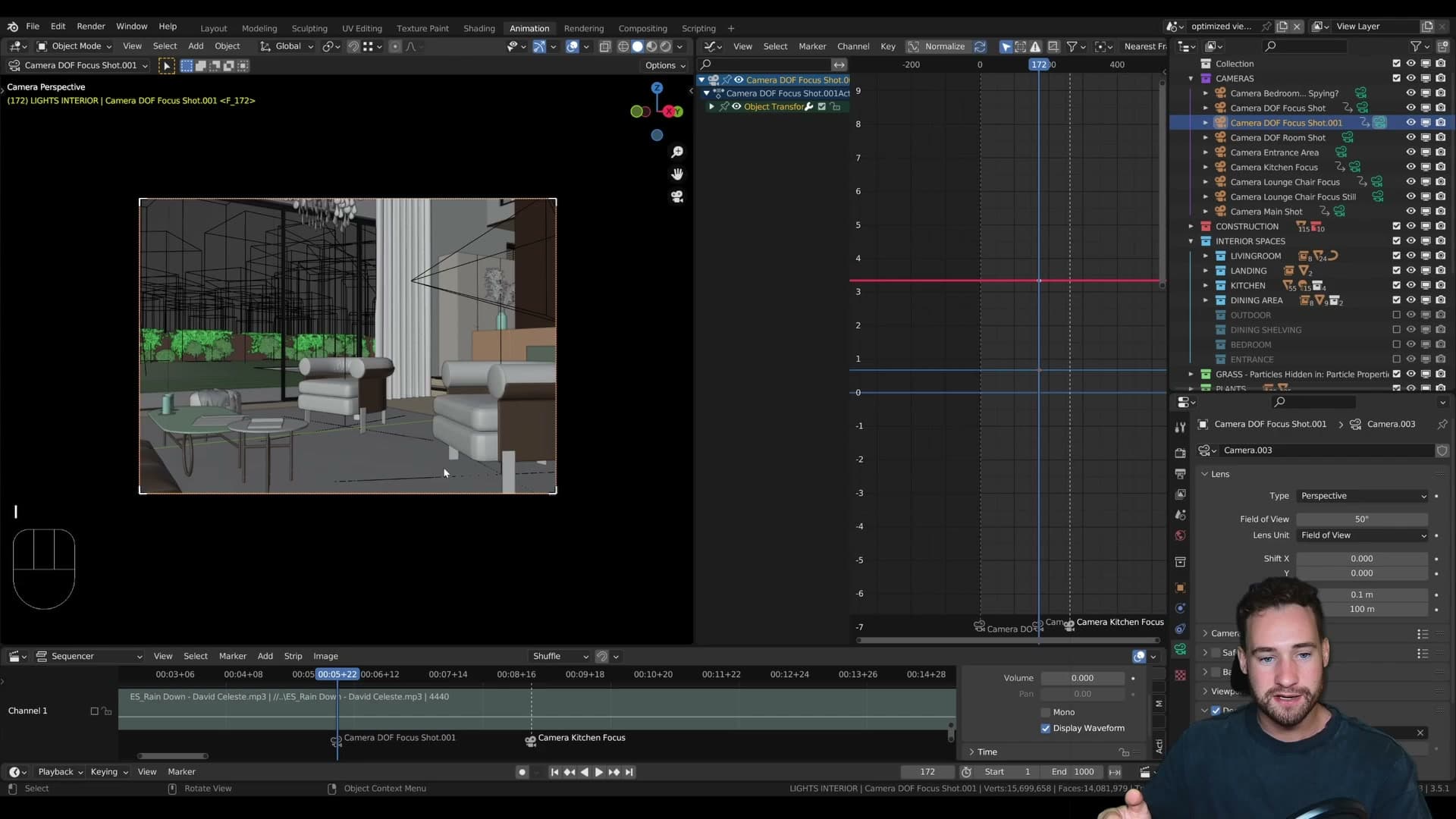 Preferences → Animation → Default Interpolation set to Linear so future cameras don't ease.