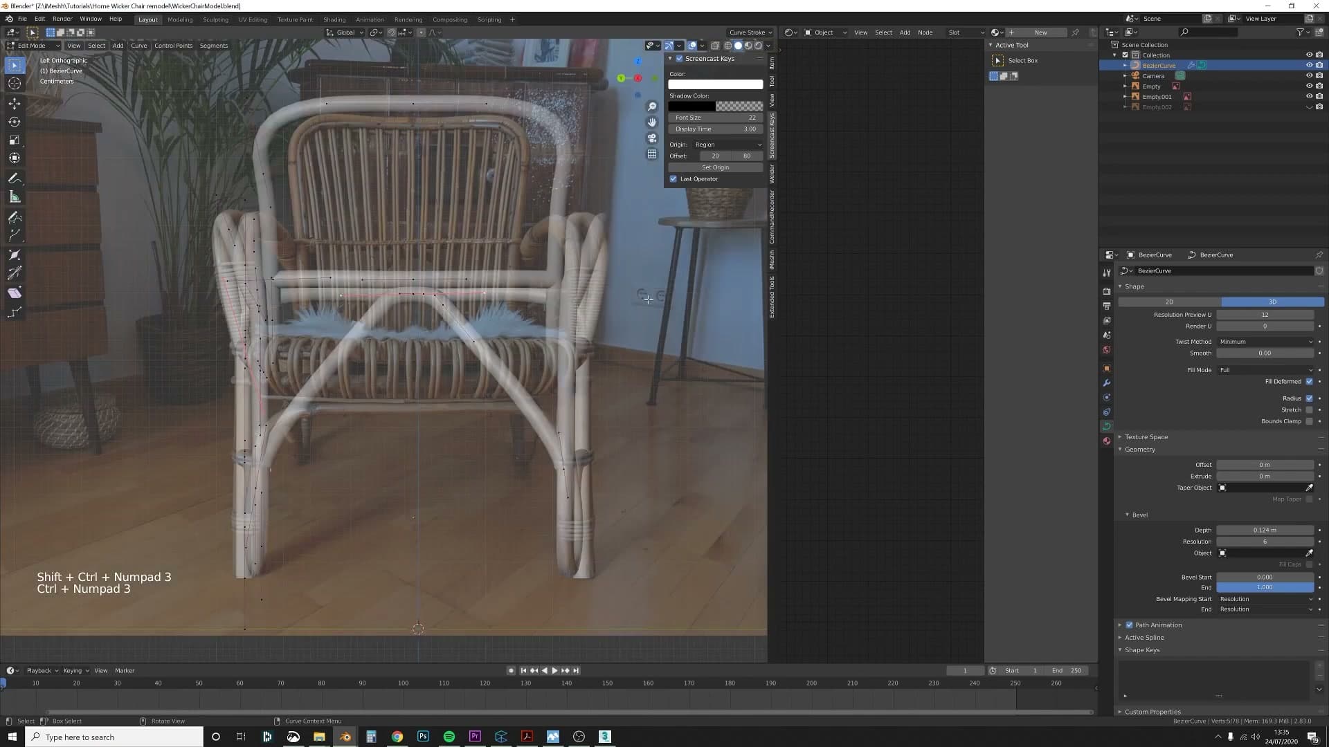 Reference image opacity reduced via the image properties panel so the model stays visible against the bright photo.