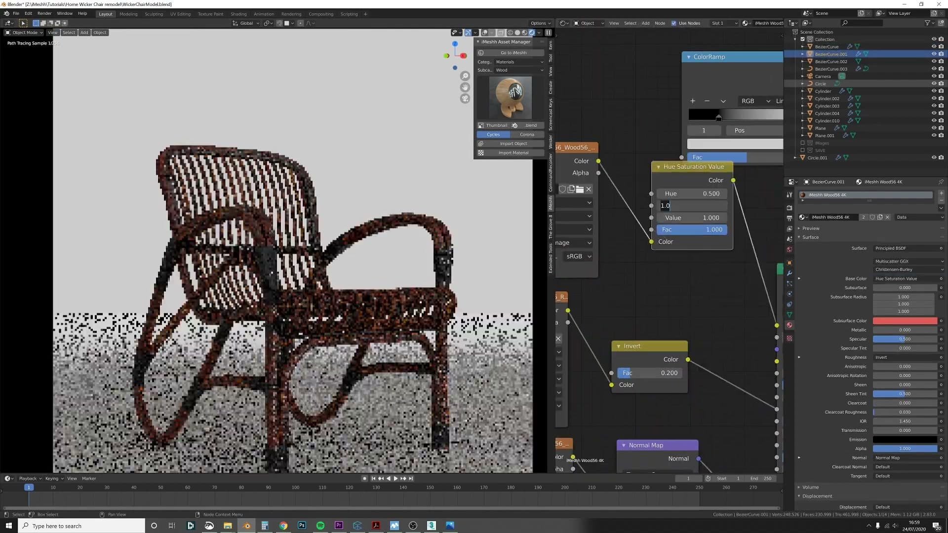 Floor plane set to shadow catcher in the object properties so the chair appears to sit on a clean studio floor.