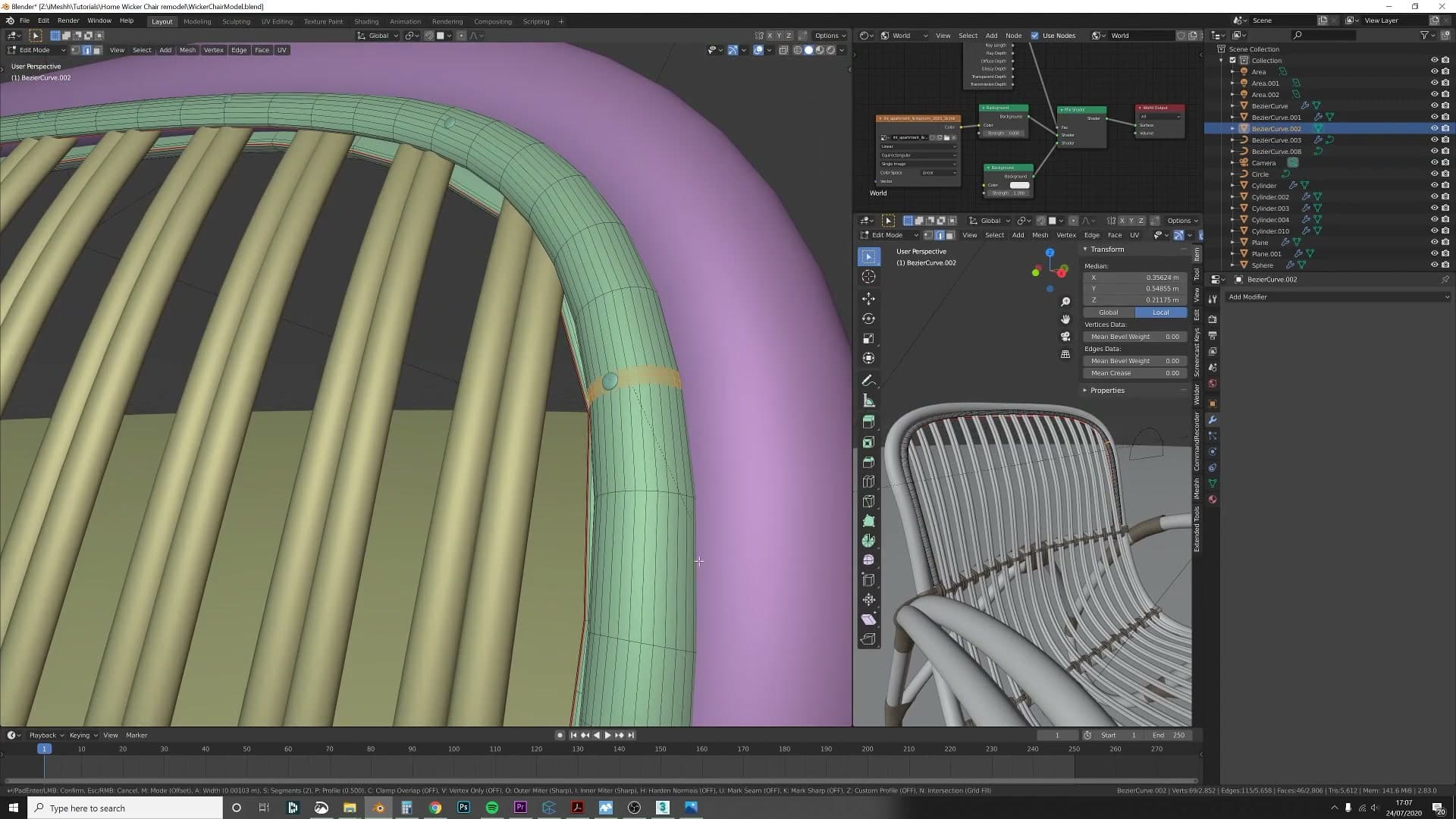 Flattened-sphere nail with array modifier and curve modifier - one nail definition becomes a continuous trim around the entire edge.