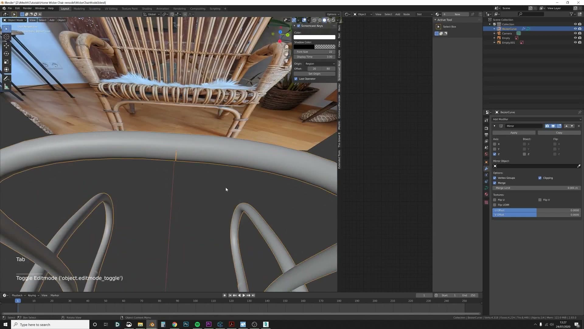 Back reference image loaded; the front reference is hidden so it doesn't visually interfere.