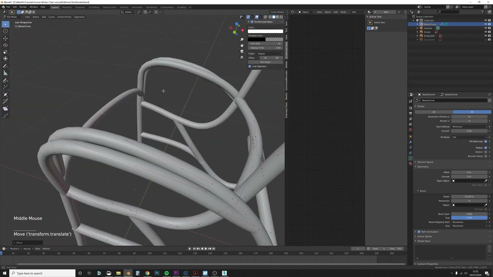 Back frame curves traced around the rear photo using the same extrude-and-rotate workflow.