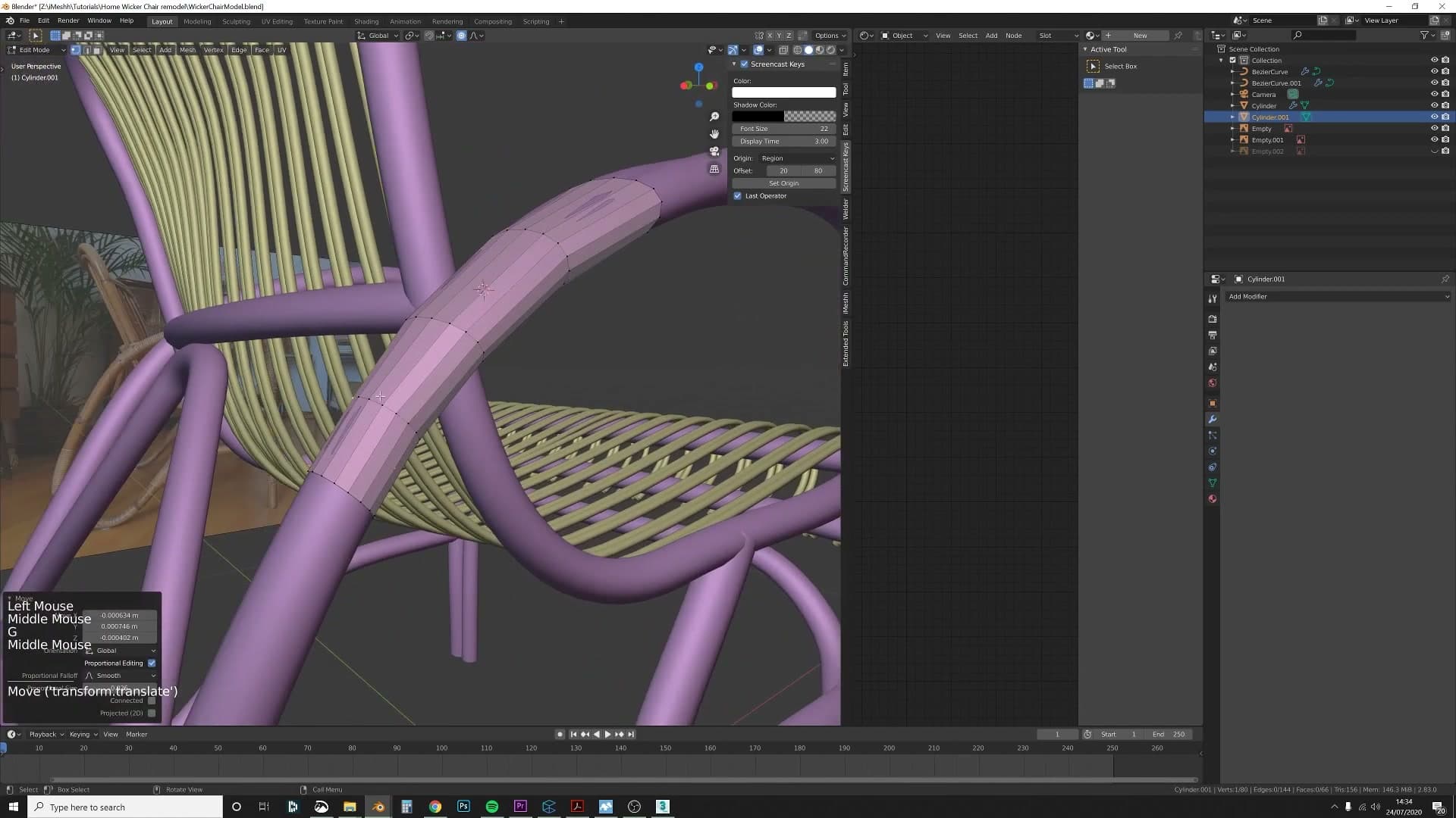 Cylinder added around the frame curve - the outer wrapping that defines the chair's surface volume.